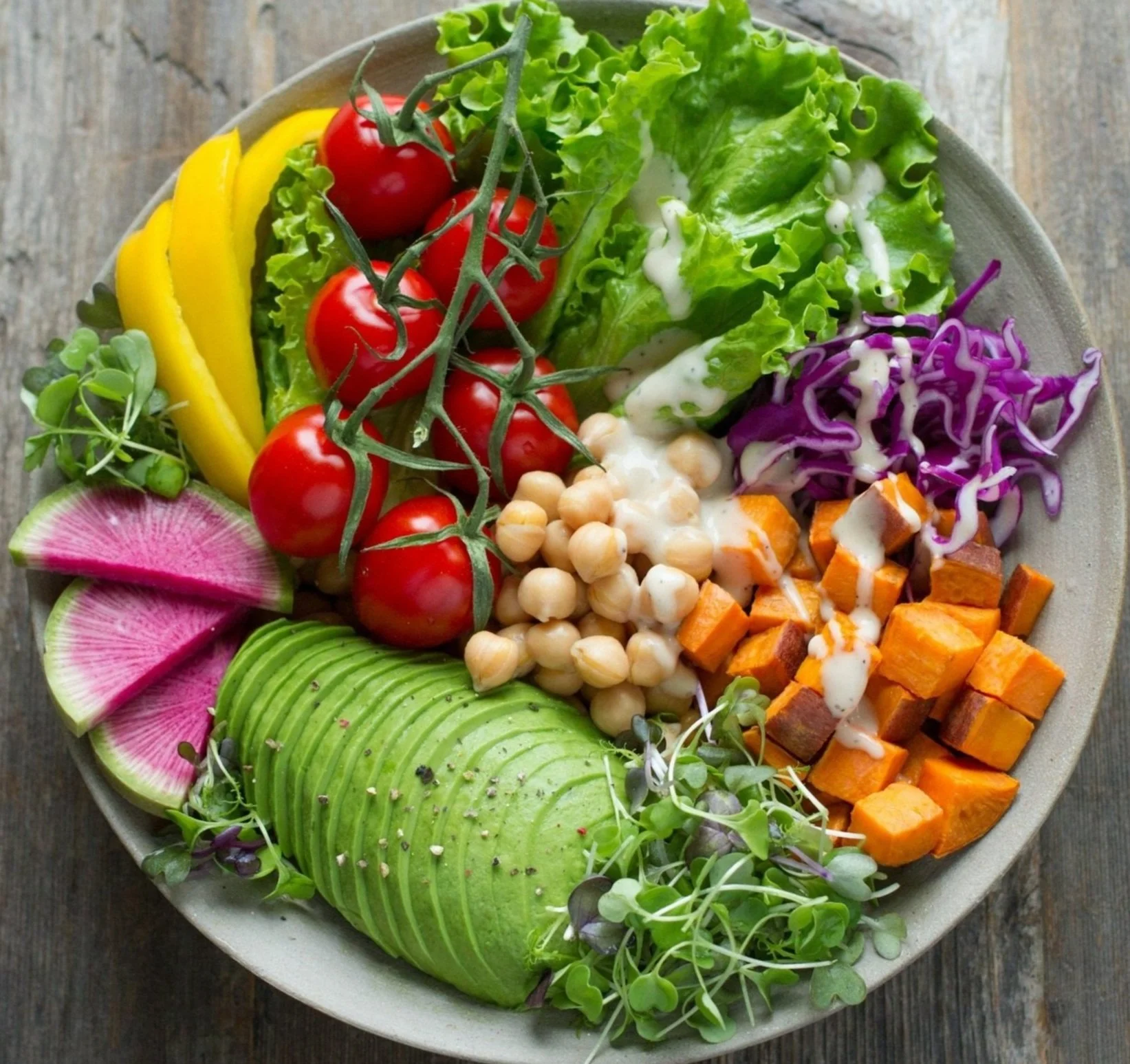 Healthy bowl of plant based foods