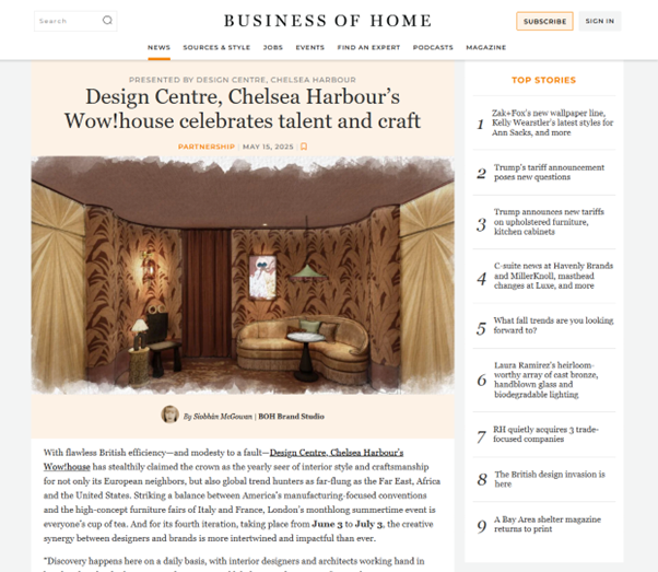 Business of Home, Design Centre, Chelsea Harbour's WOW!house celebrates talent and craft, May 25
