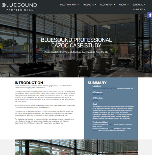 Bluesound Professional, Cazoo Case Study, Nov 21