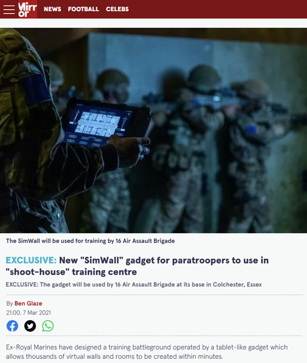 Mirror, New "Simwall" gadget for paratrropers to use in "shoot house" training centre, Mar 21