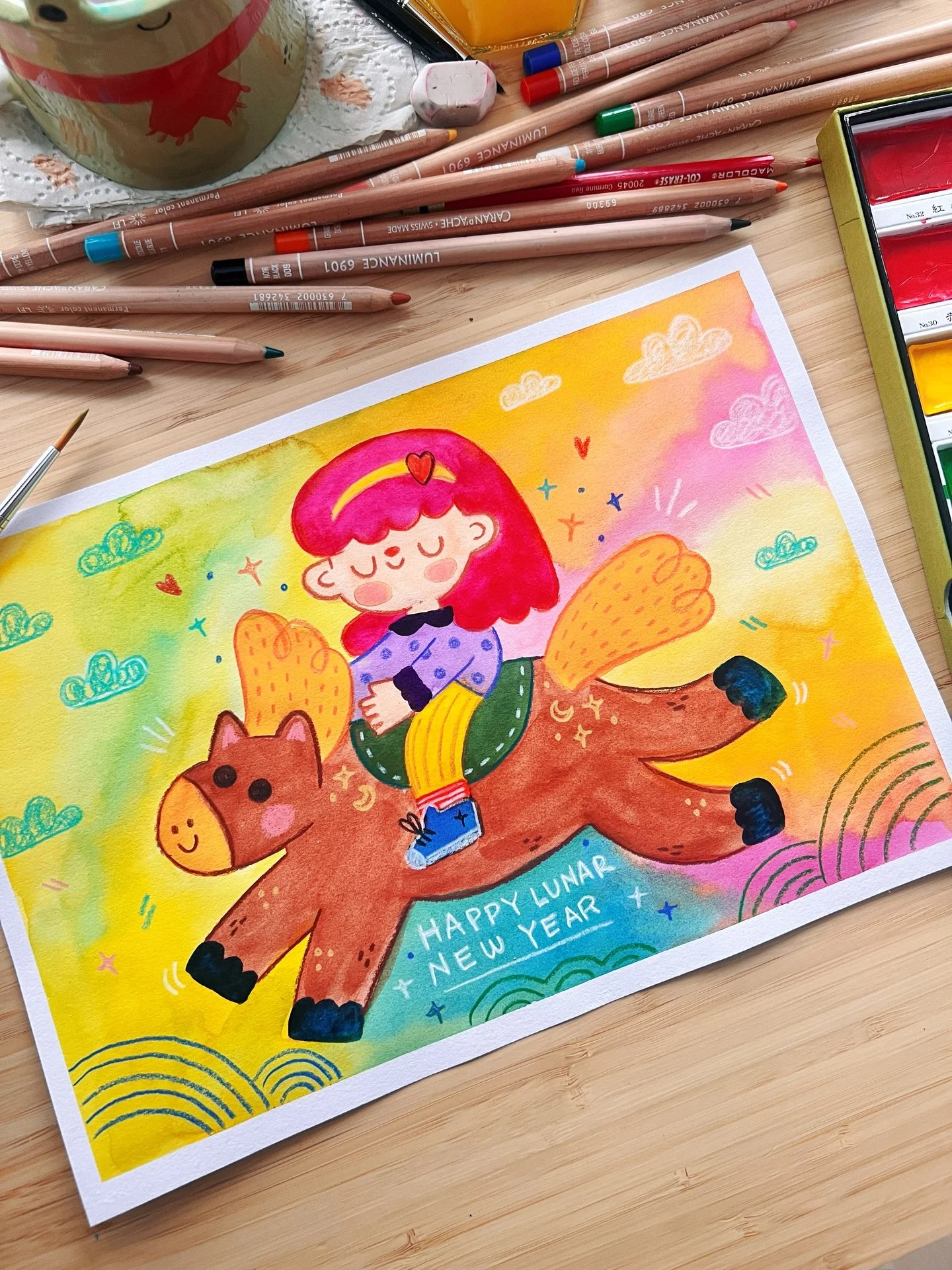 New piece to practice watercolour and to wish you a happy Lunar New Year 🧧🐴
Swipe to see the process from start to finish ✨

#lunarnewyear2026 #watercolourart #watercolourillustration