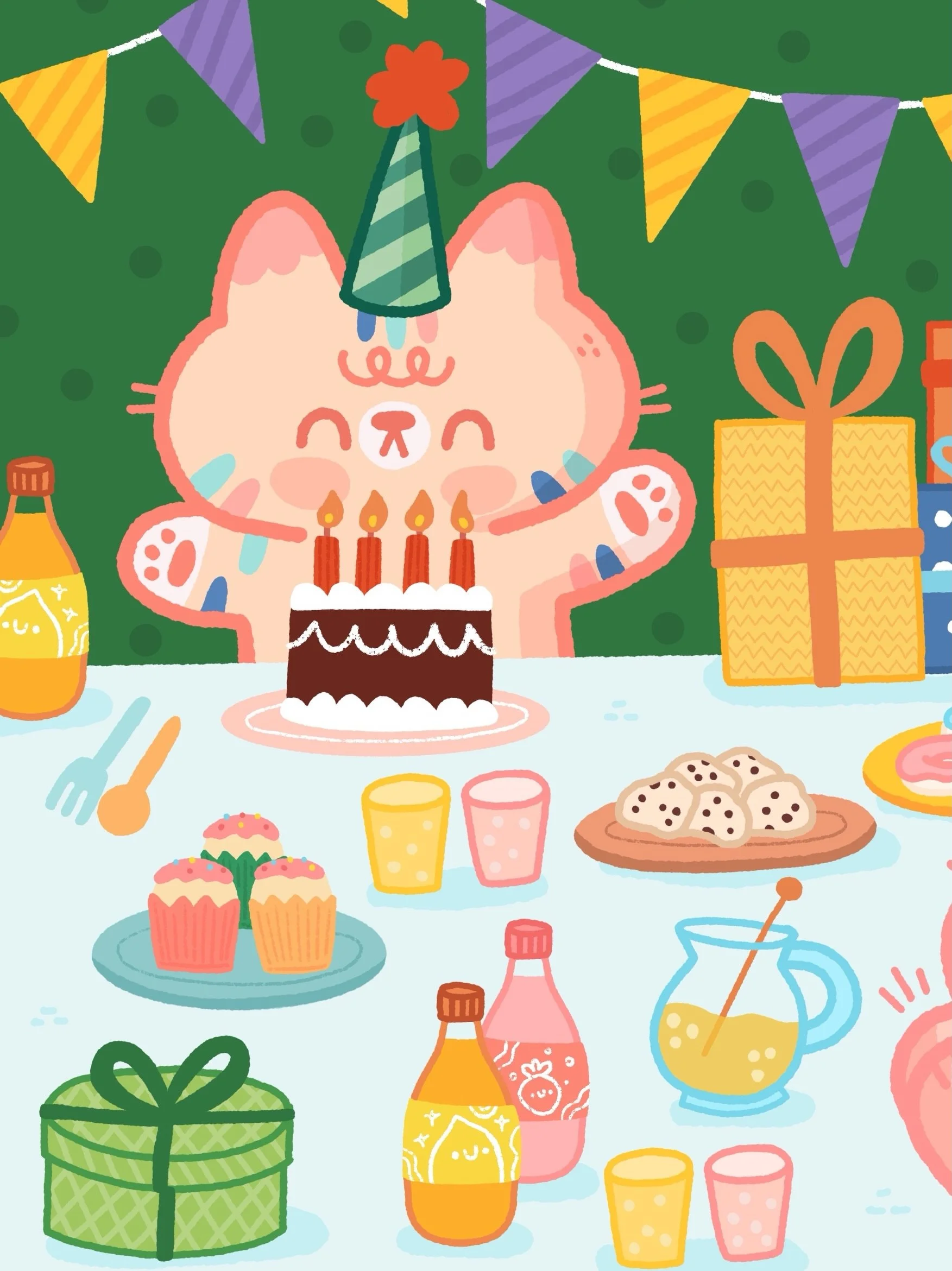 It's my birthday so naturally, I drew a birthday scene🎂 First time in a while I've felt pure joy while drawing, and I'm not taking that for granted. Does this one belong in my portfolio? Tell me honestly! 🥰

#cuteillustration #childrenbookillustrat