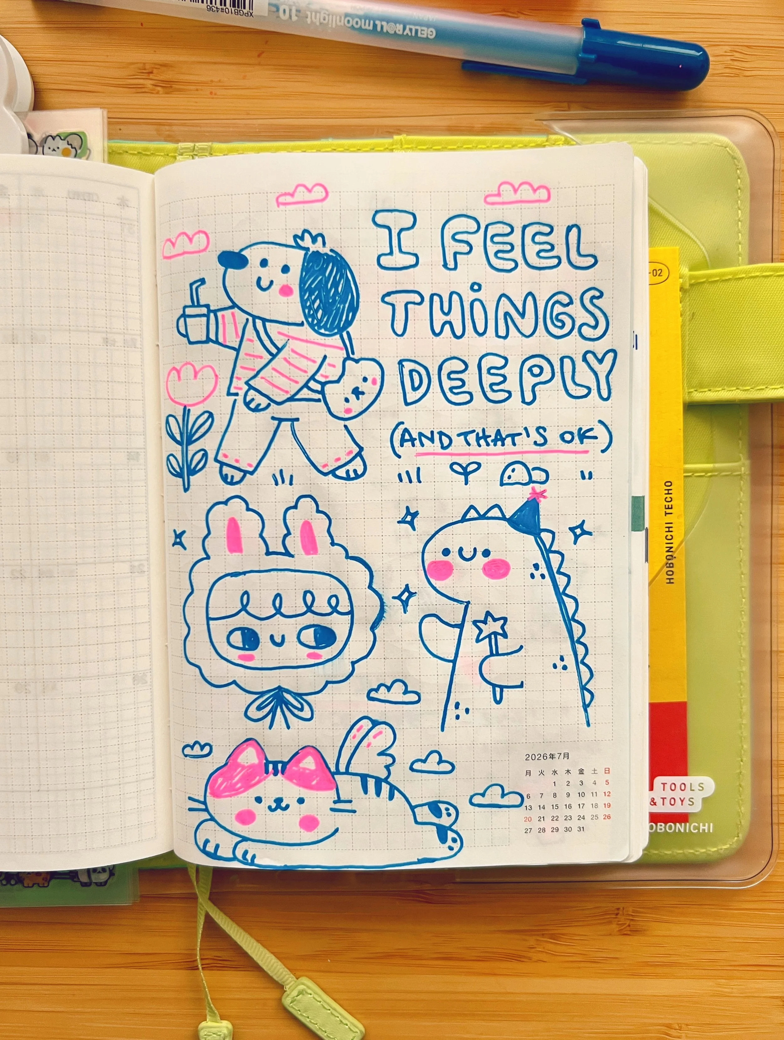 Lately all I can do is draw silly doodles on my Hobonichi planner. I adore this combo of pink and blue Gelly roll pens. If you would like to suggest a topic for my next doodles please do and I'll feature them in the next post 🥰

#cutedoodles #kawaii