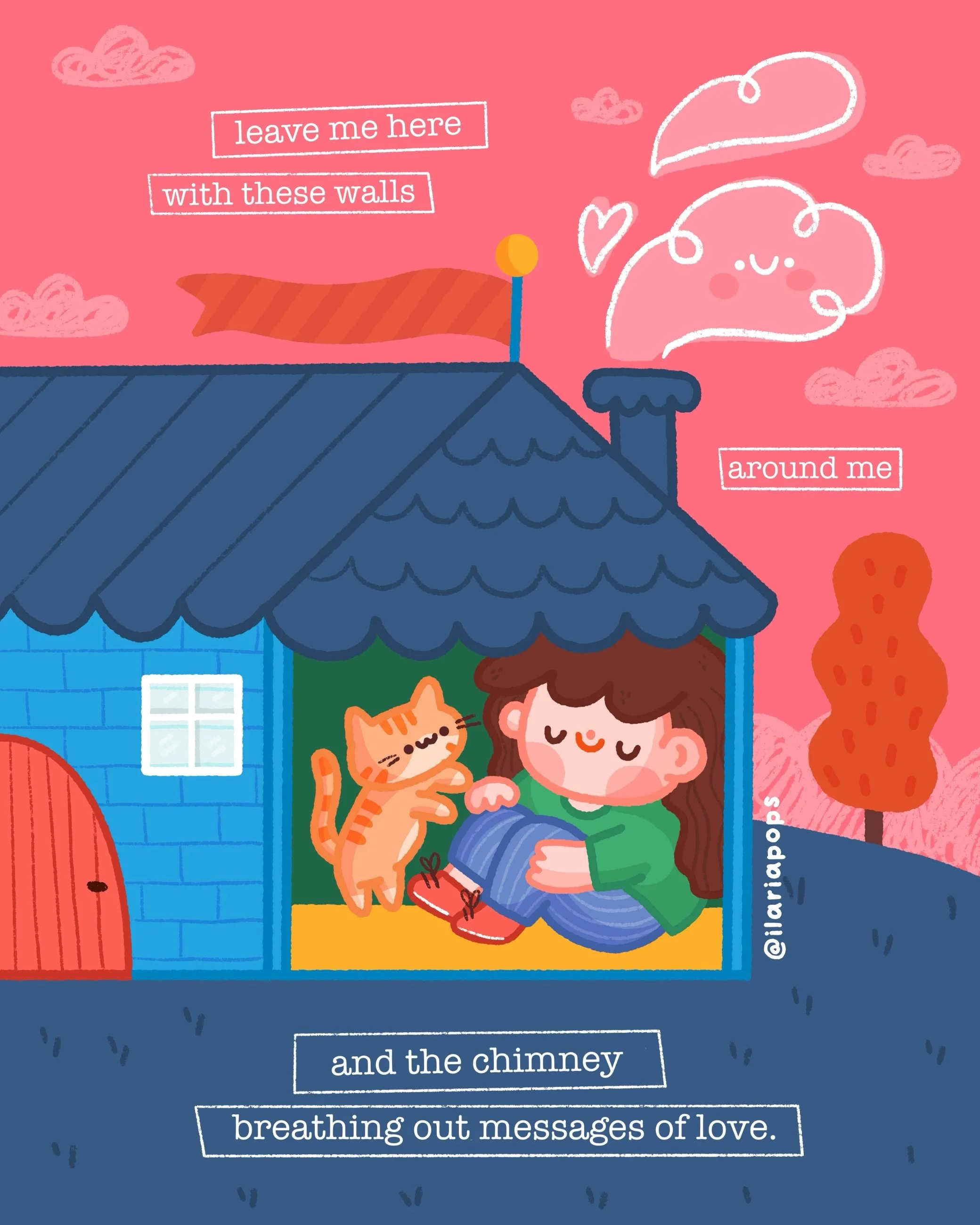 For day two of @peachtober (prompt: chimney)I was inspired to write a short poem. 

With this piece I wanted to communicate the joy, the comfort and the security of being in our own home, but also to take a look outside, where not everyone has this p