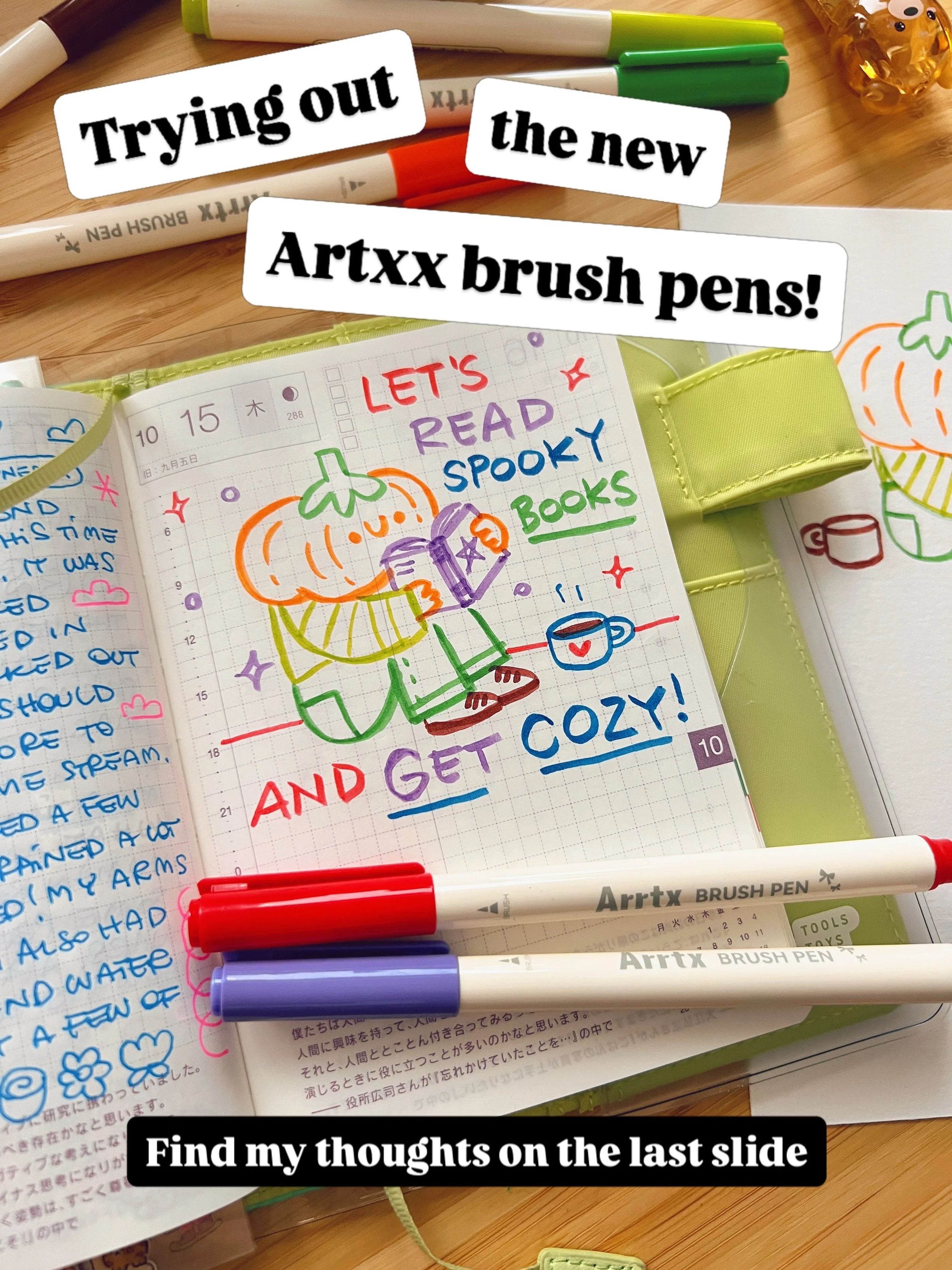 Arrtx sent me their new brush pens to try out (gifted by @arrtxart )

I&rsquo;m not a lettering pro, but I had so much fun with these! They&rsquo;re lovely for simple lettering and perfect for adding little kawaii doodles to my Hobonichi. The palette