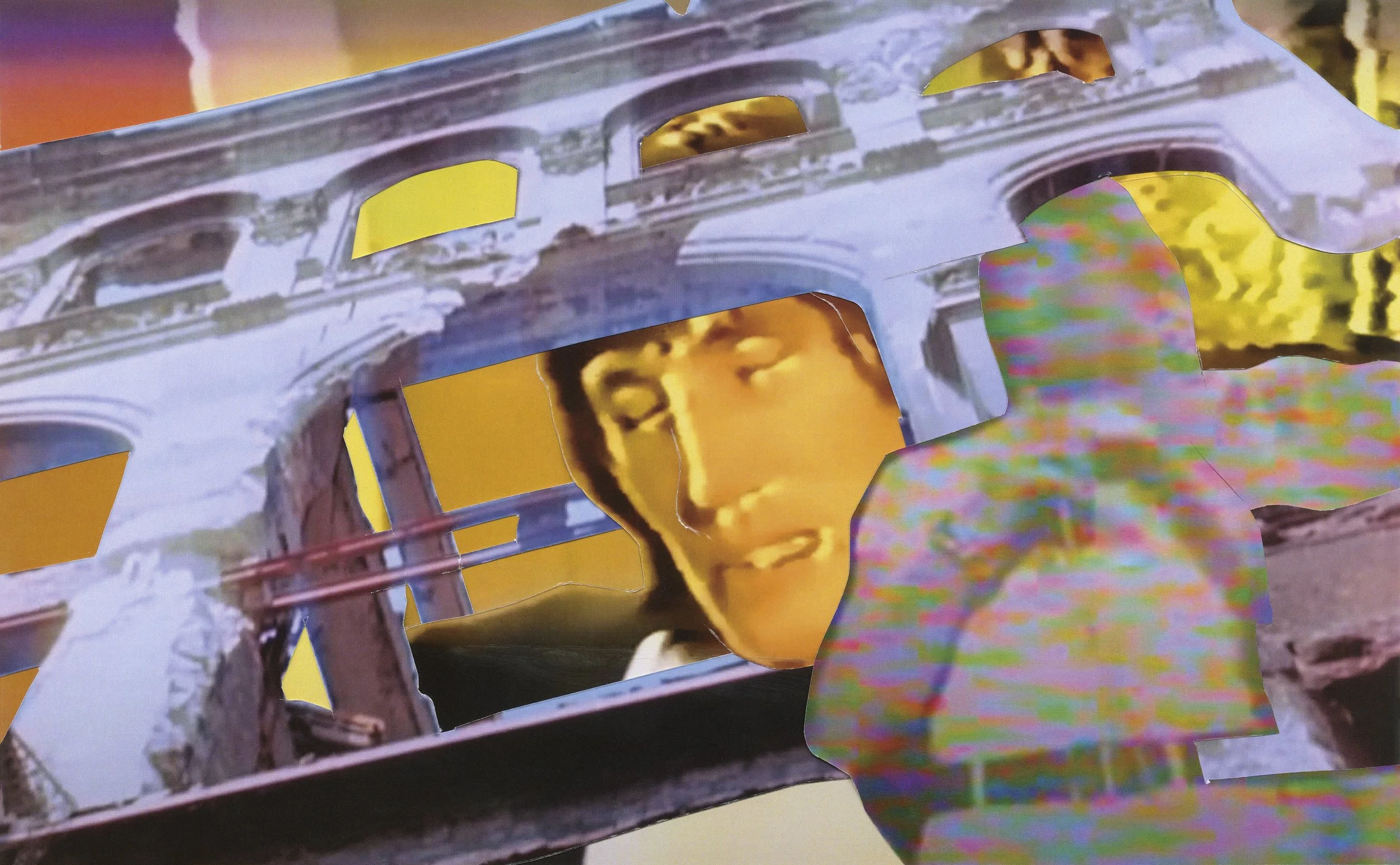 A person speaking inside a small aircraft's cockpit, with a distorted and colorful overlay.