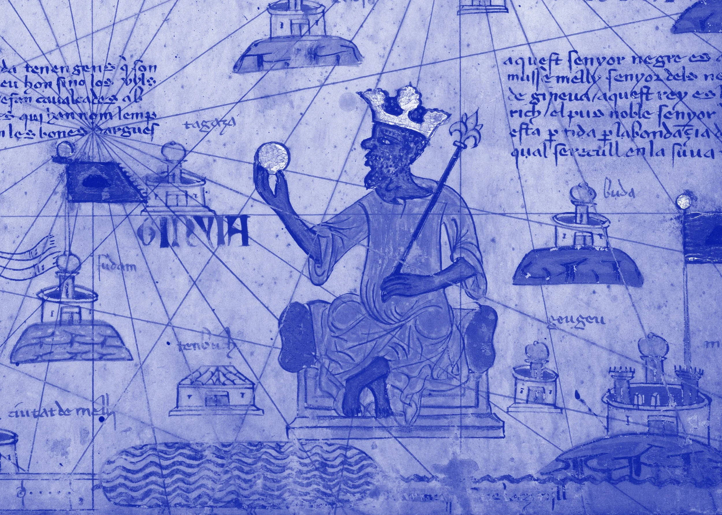 Blue-ink medieval-style manuscript illustration, Ishkar Zine, craftsmanship from countries at war, editorial project by Automne Studio.