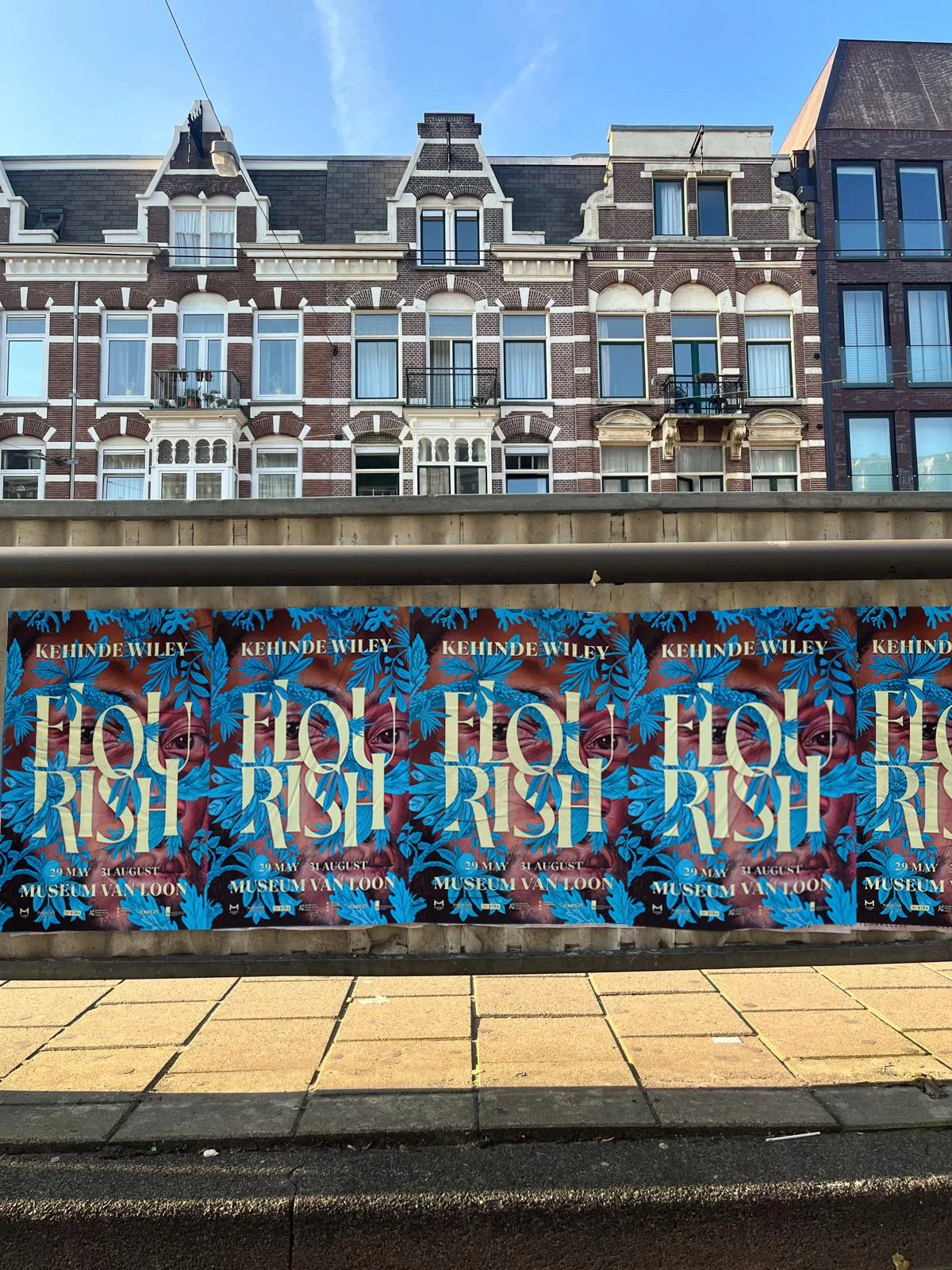 Outdoor street poster for the “Keninde Wiley” Flourish exhibition at Museum Van Loon in Amsterdam, poster illustration and pattern by Automne Studio.