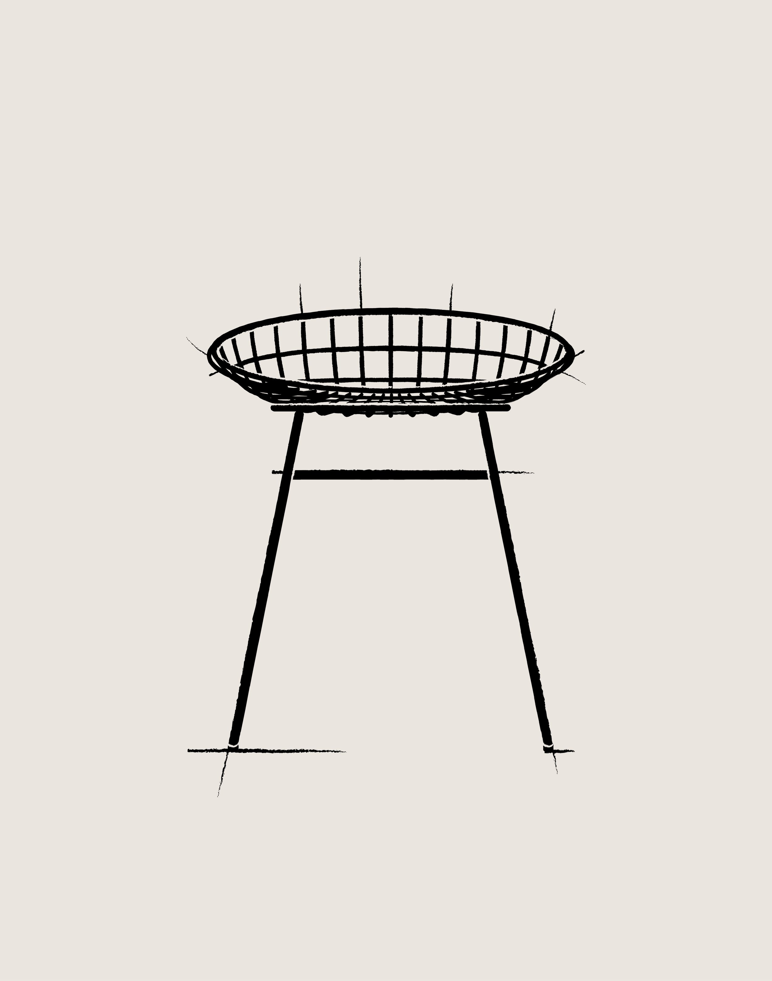 Hand-drawn black sketch of a Pastoe chair, timeless dutch furniture design, branding and illustration project by Automne Studio.