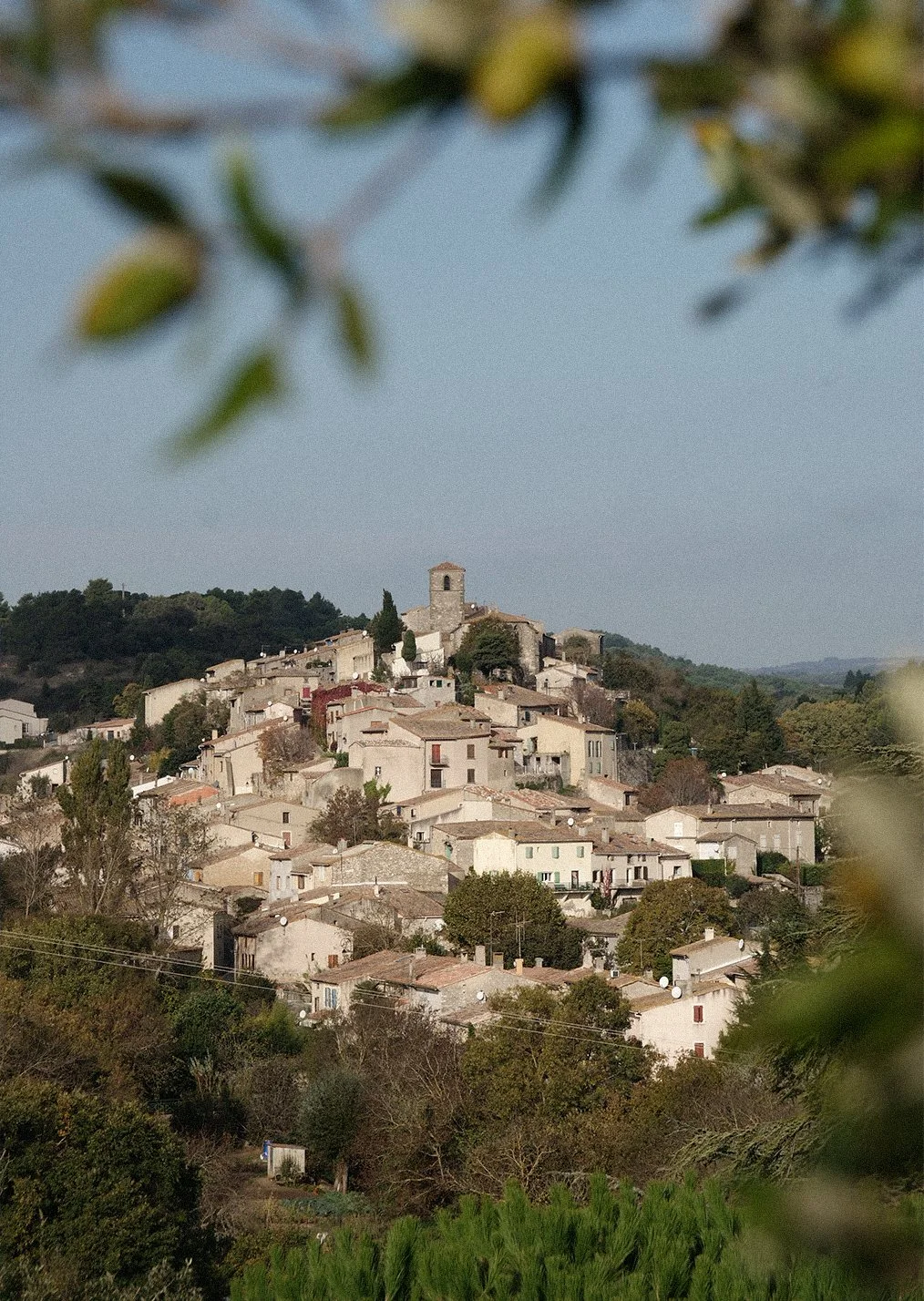 Panoramic view of the village of Aragon in the south of France, Maison Guilhem, French vineyard, branding and editorial project by Automne Studio.