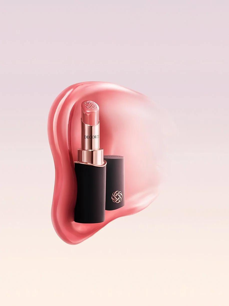 DECORTÉ lipstick in black and rose-gold packaging, Marcel Wanders x Decorté Emblem, branding by Automne Studio.