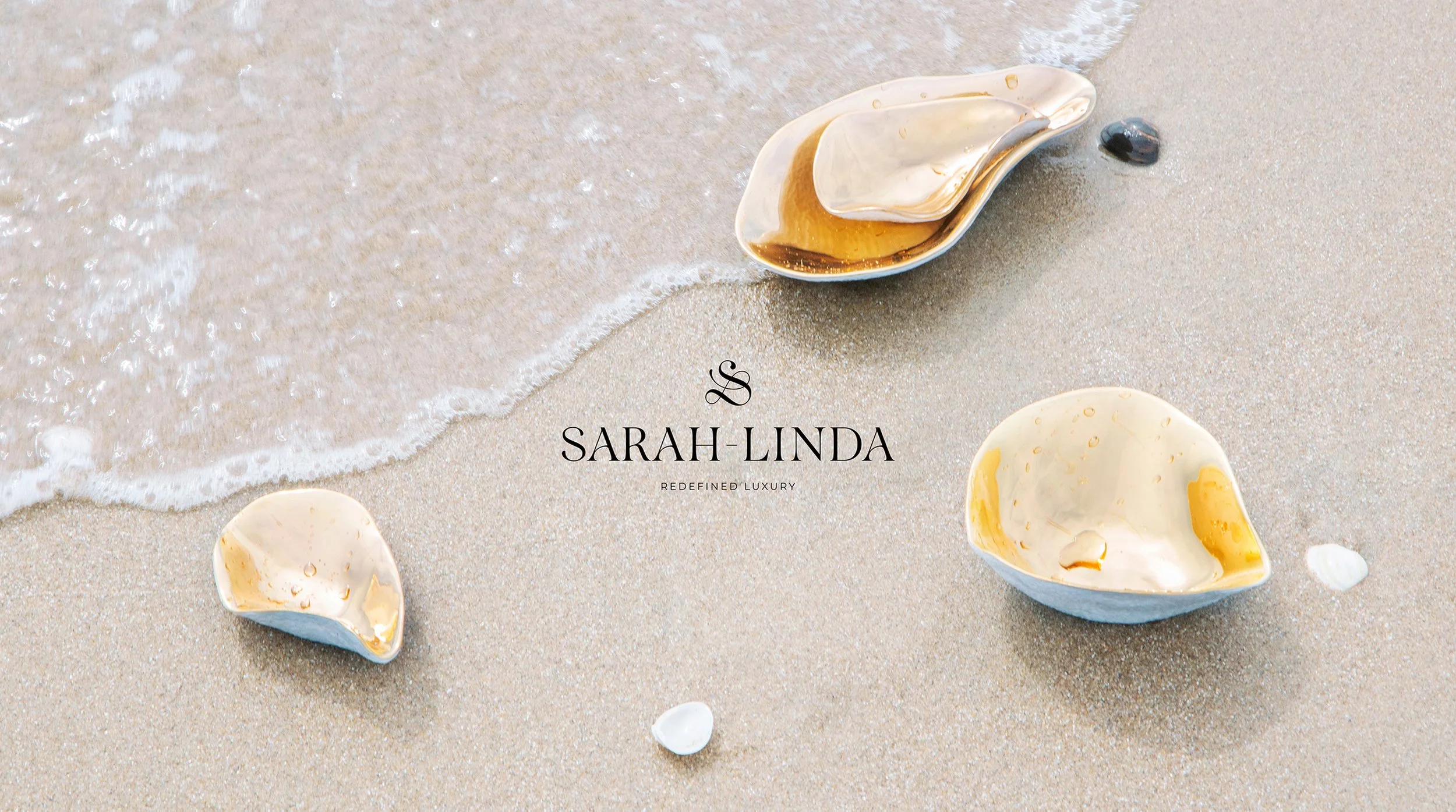 Indulge golden plates, on the beach, Sarah-Linda, sensual tableware, branding, web design and editorial project by Automne Studio.