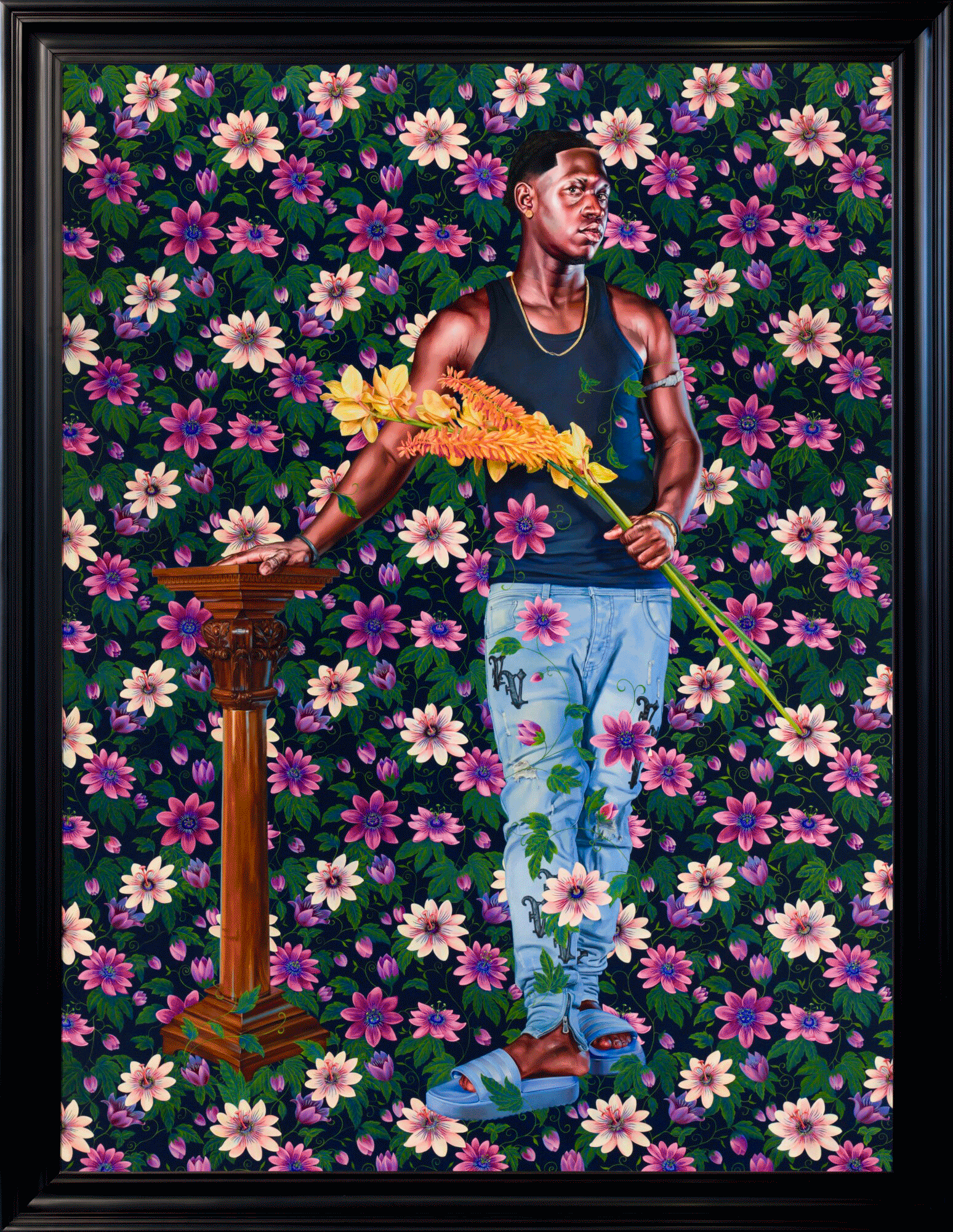 Ppainted portraits by Kehinde Wiley for the Flourish exhibition at Museum Van Loon in Amsterdam, poster illustration and pattern by Automne Studio.