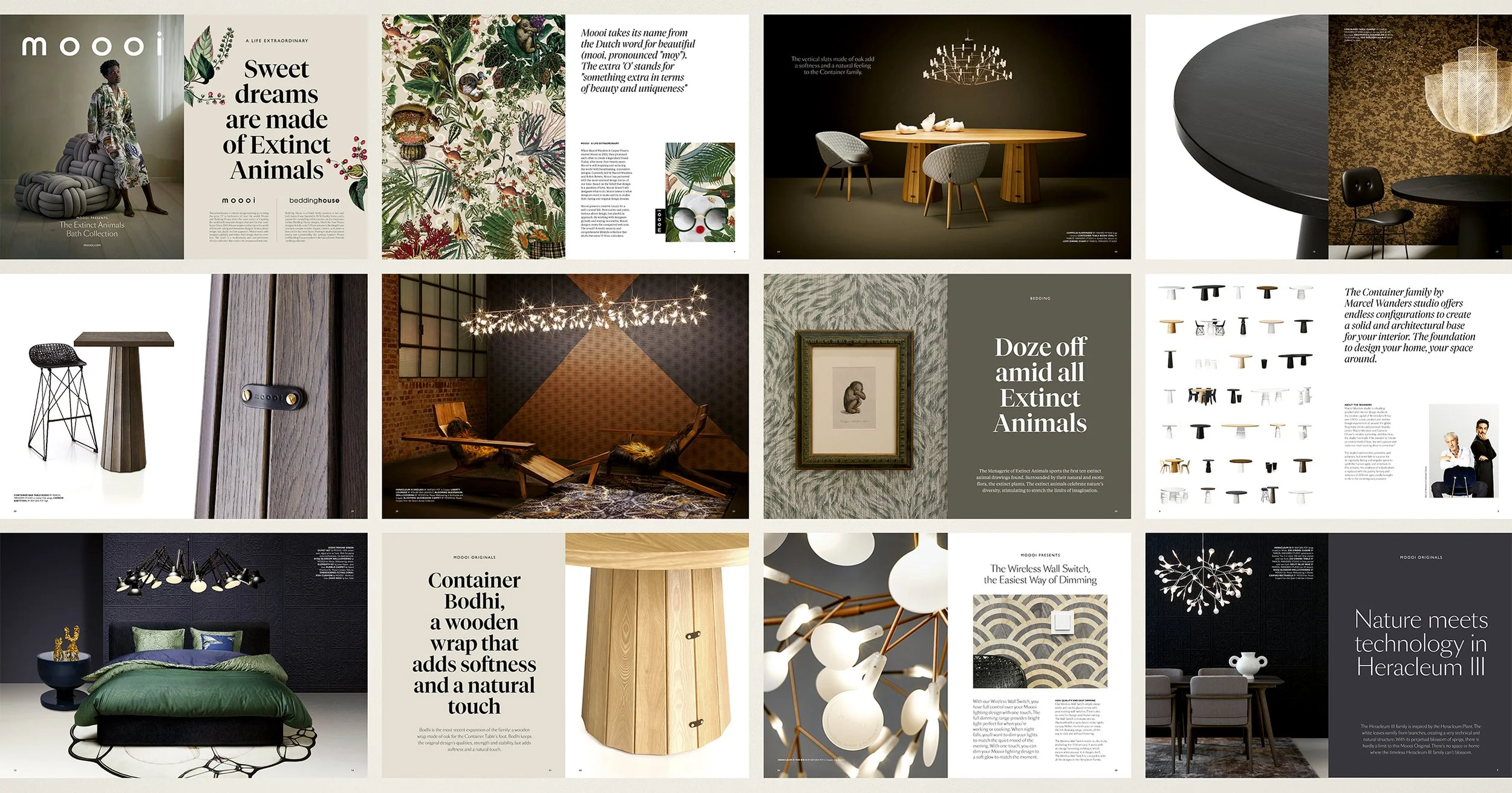 Overview of Editorial magazine spread, Moooi book, editorial project by Automne Studio.