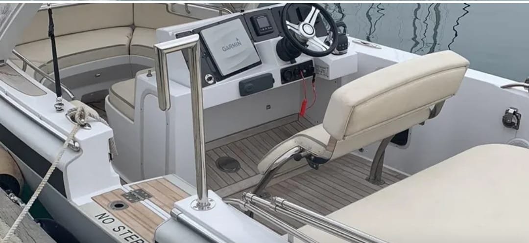 2014 Novurania Chase 19 luxury yacht tender with Volvo 220HP engine, white hull, and sleek seating – ideal for VIP transfers or day cruising