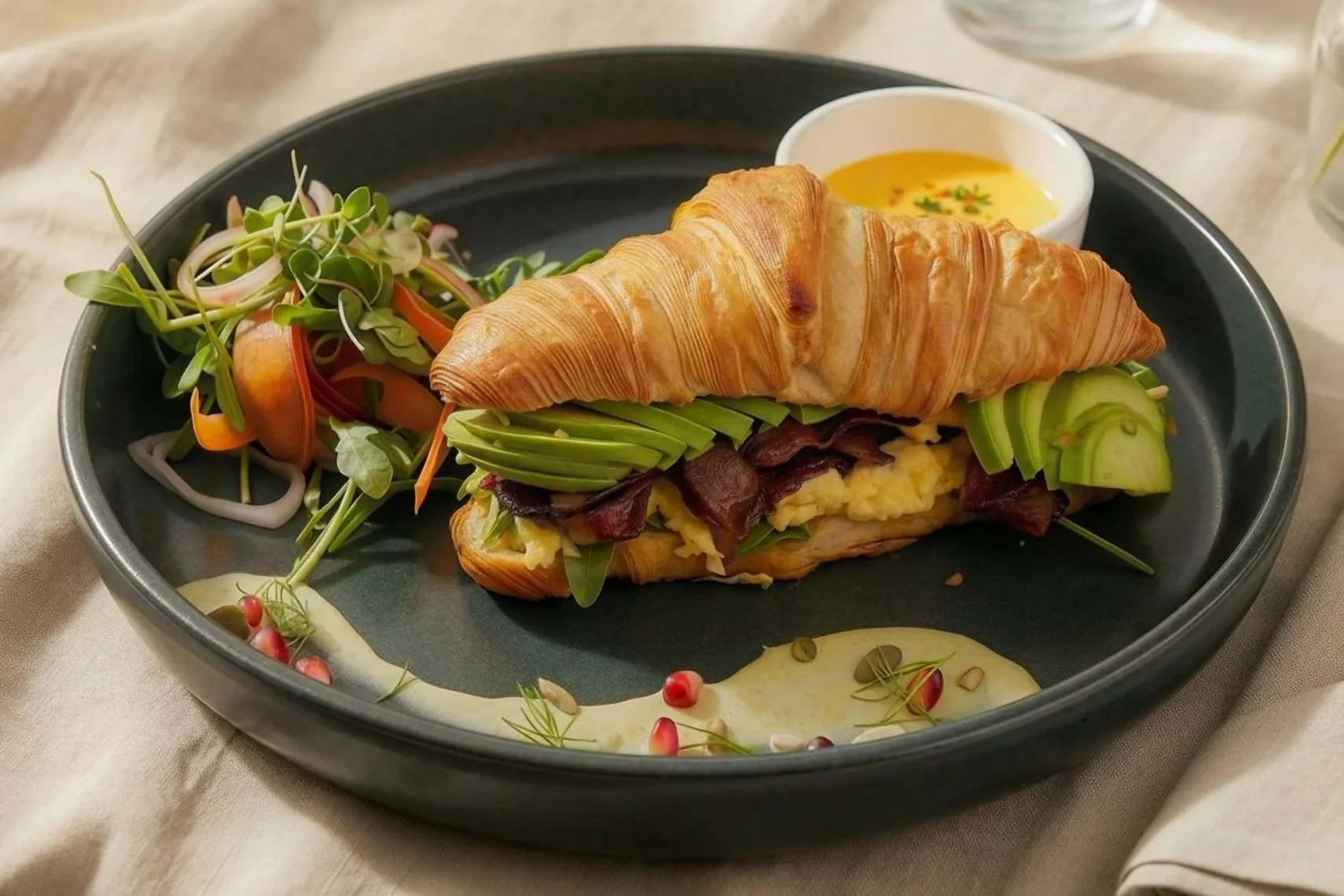 Bacon avocado croissant stack