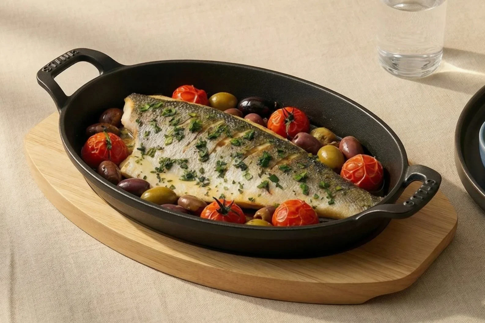Baked sea bass