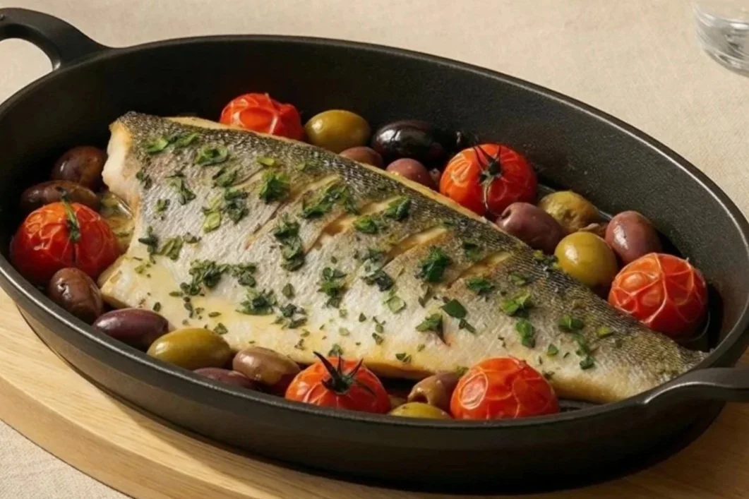 Baked Sea Bass served for lunch & dinner at The Red Door