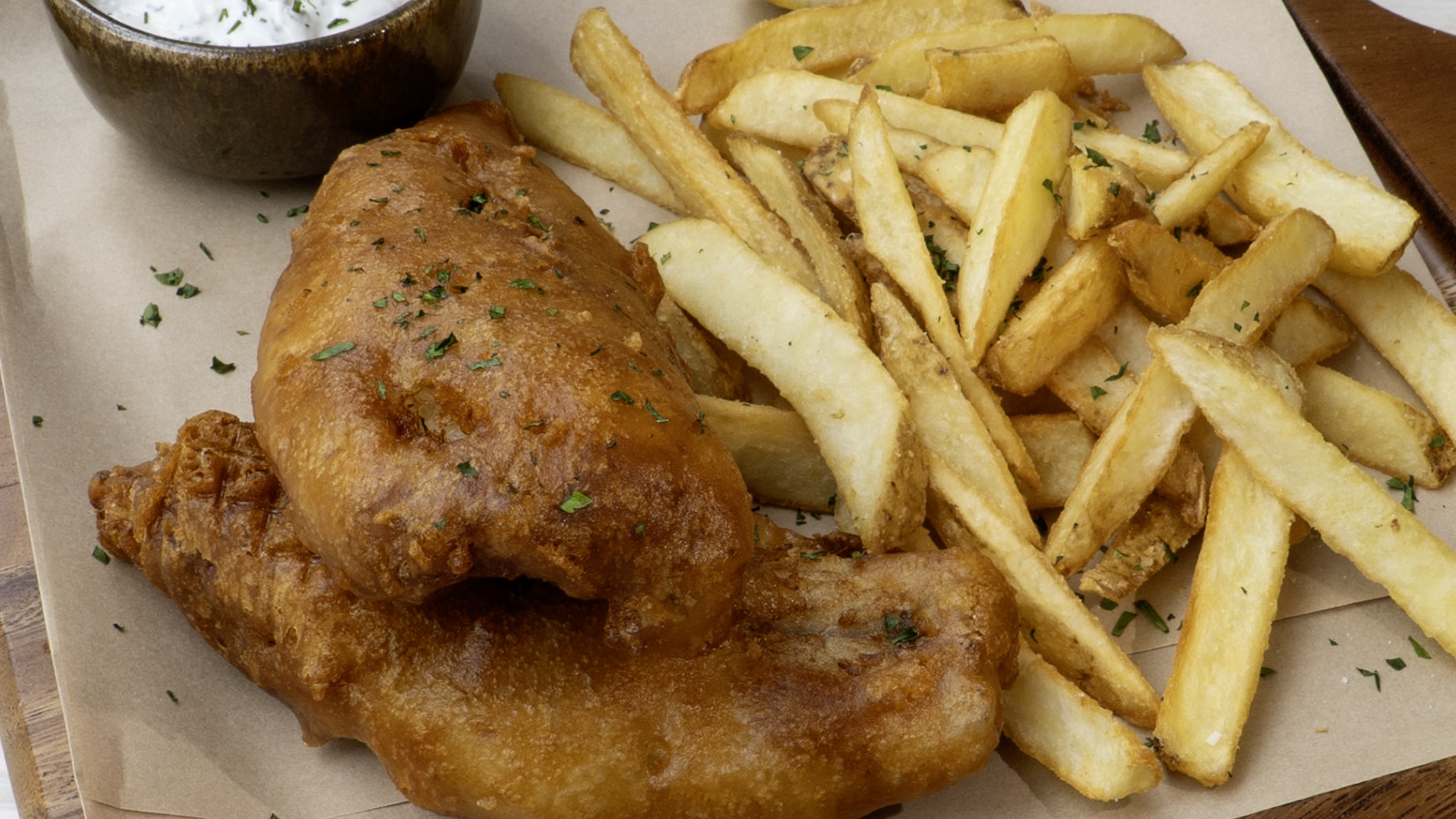 Classic Fish & Chips served for lunch & dinner at The Red Door