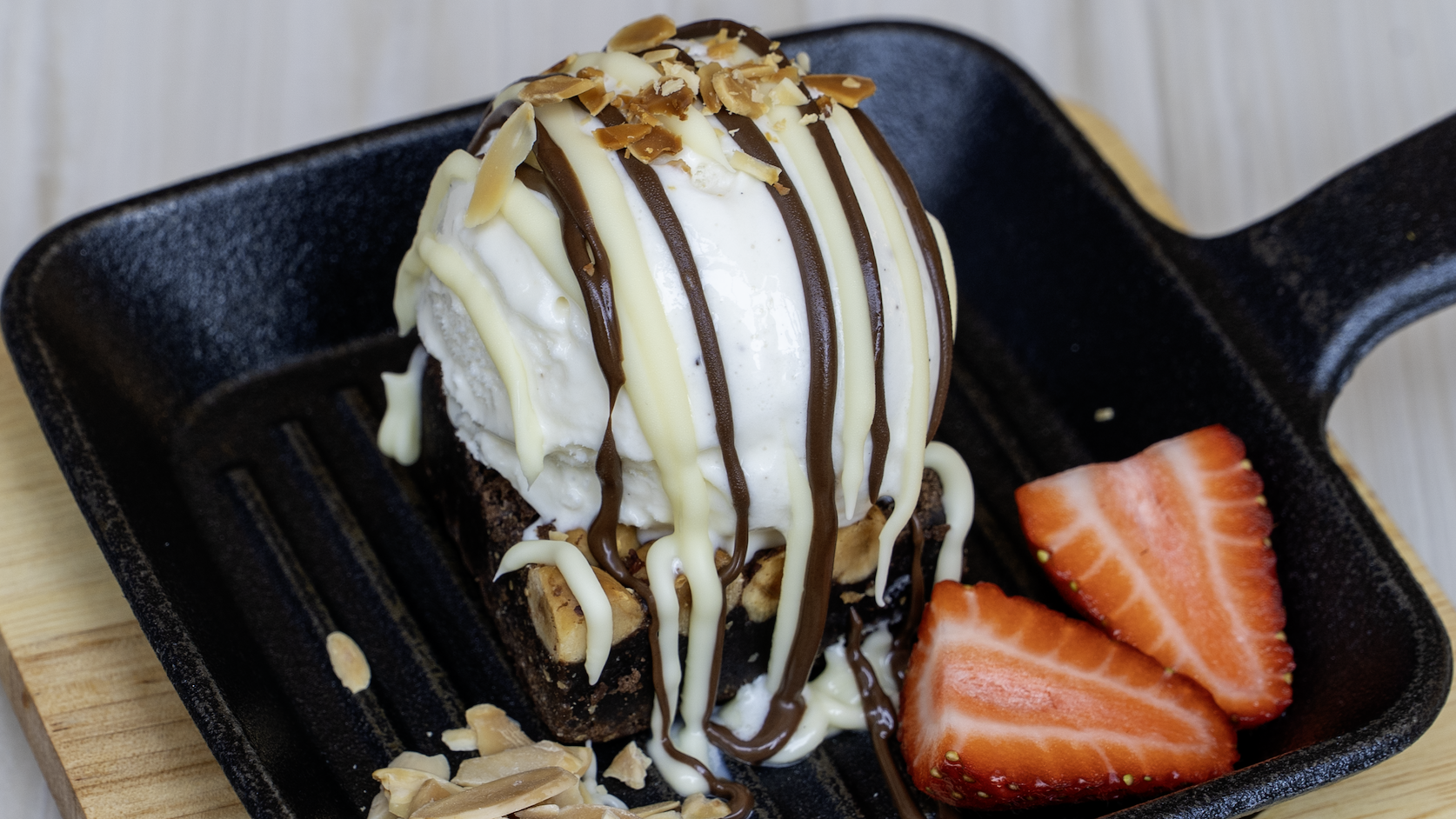 Chocolate Hazelnut Brownie & Vanilla Ice Cream served all-day at The Red Door