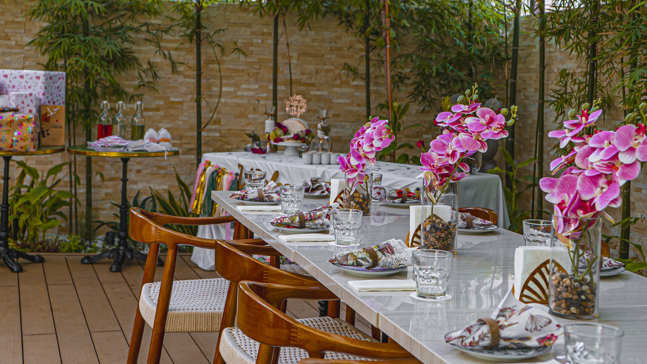 Elegant private event setup at The Red Door restaurant in Dubai Sports City, perfect for baby showers and birthday parties