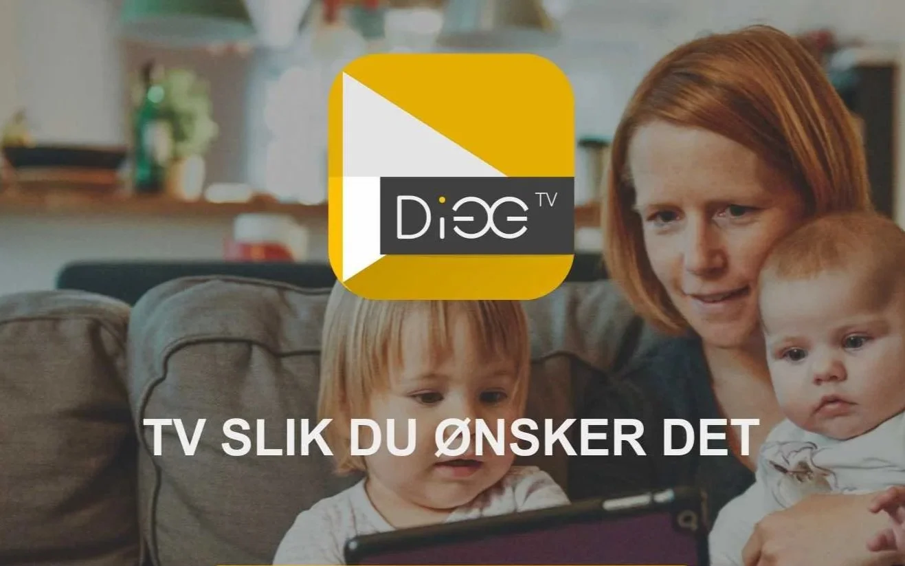 Et bilde av en familie med to barn som ser på en skjerm, overlagt en logo for Dixo TV og teksten 'TV Slik du ønsker det'.