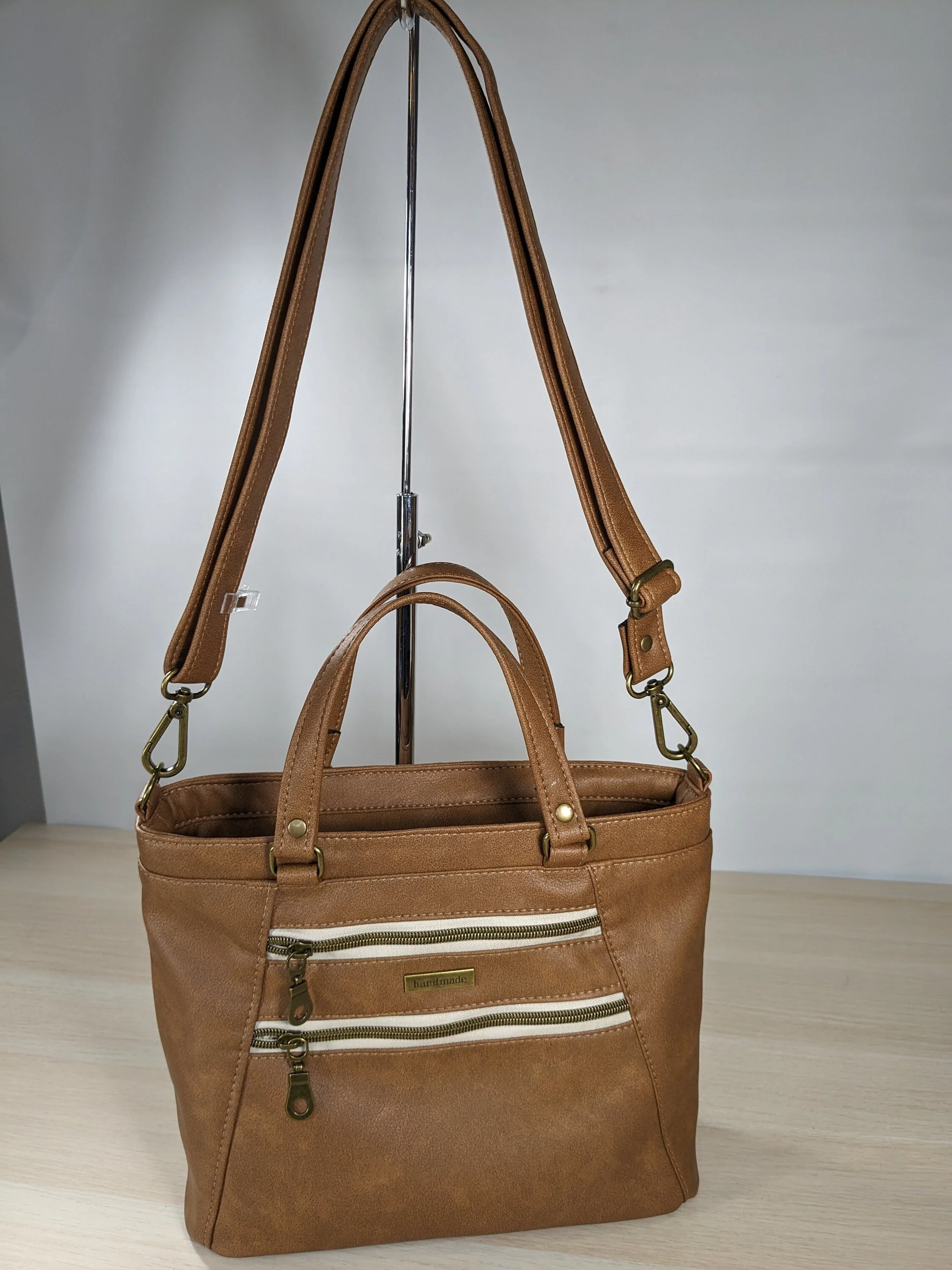 Tan Faux Leather Apothecary Handbag