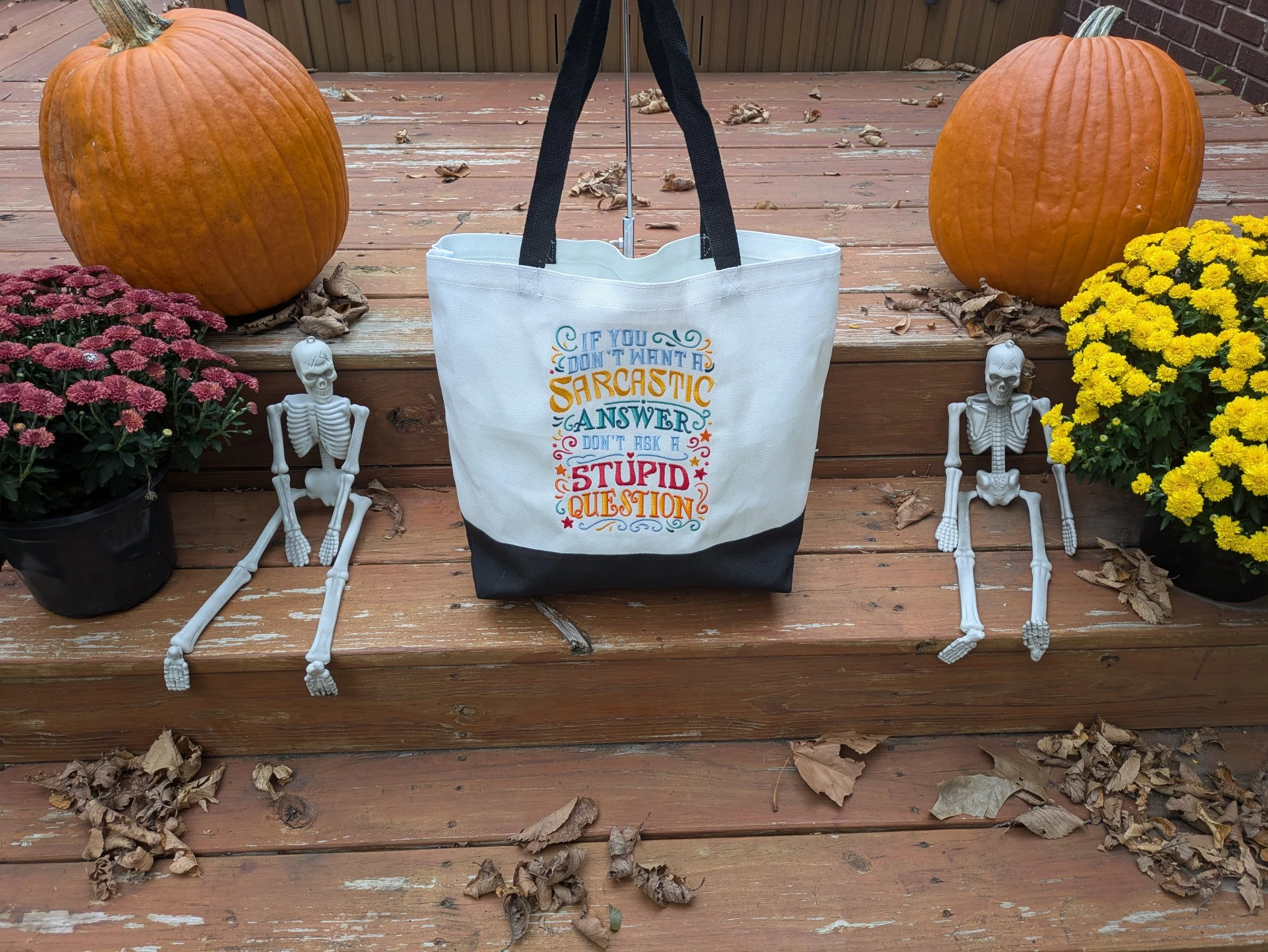 Sarcastic Answers - Embroidered Tote Bag