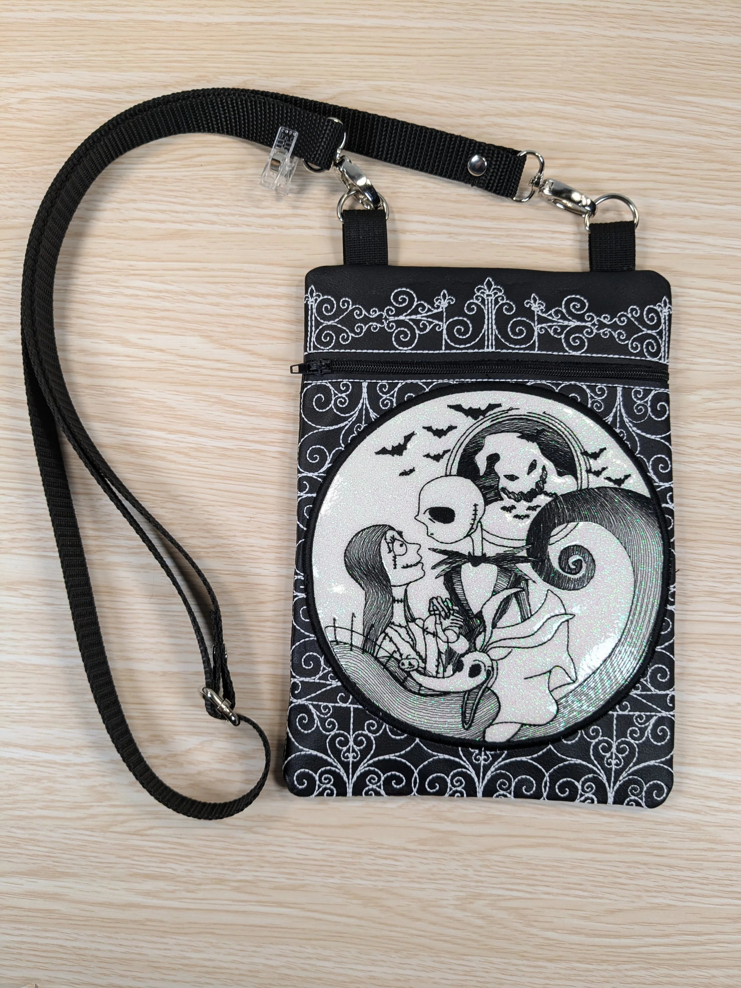 NBC Skull Head and Patch Girl Cemetery Gate Machine Embroidery Crossbody Purse