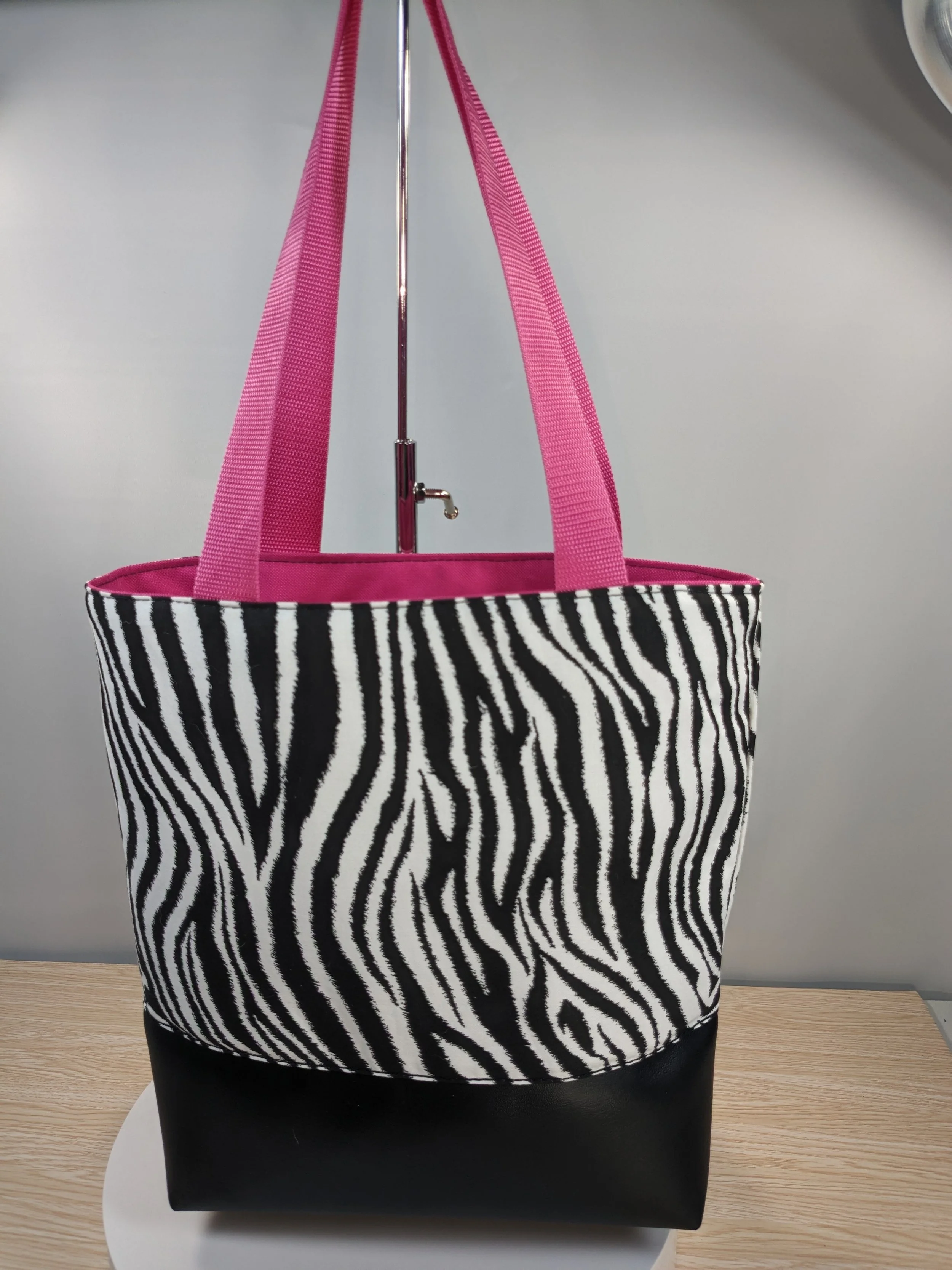 Tote Bag - Zebra Print with Hot Pink Lining
