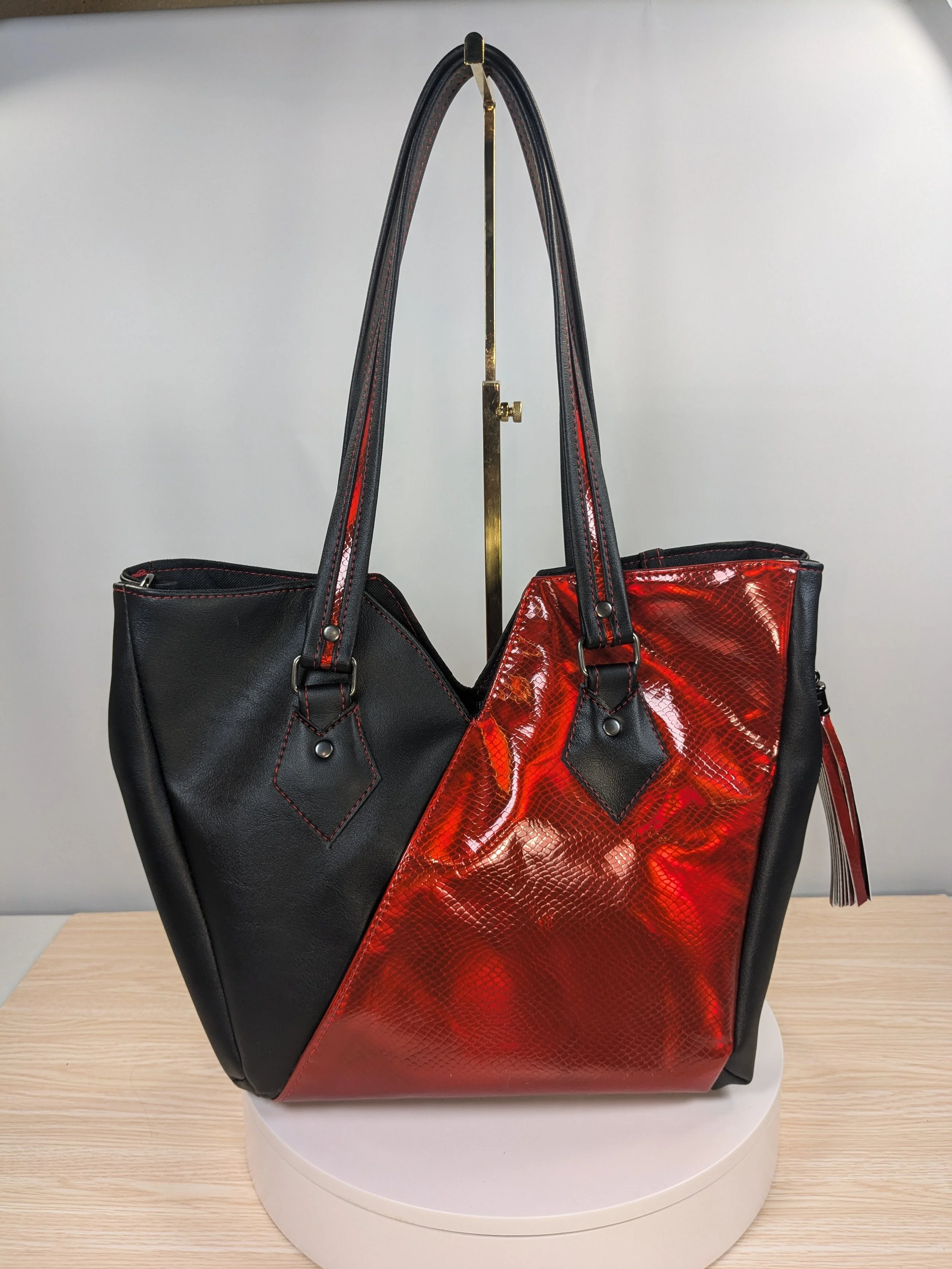 Red and Black V-Shaped Bag