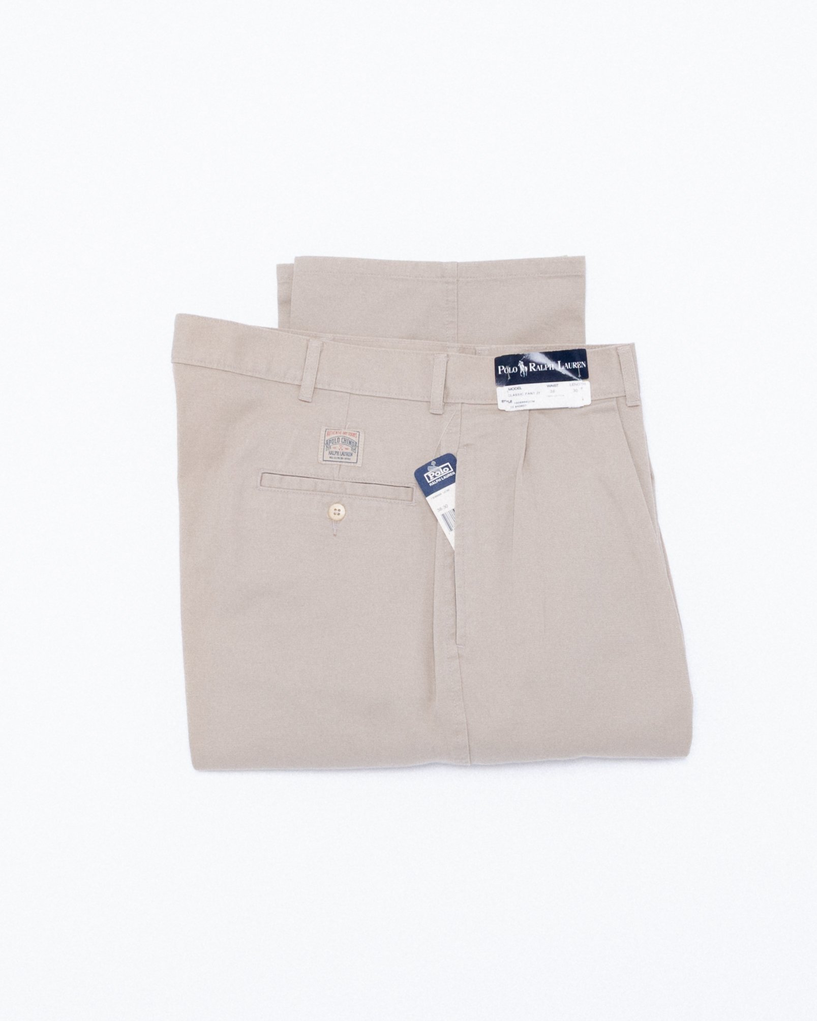 1990's Size 38x30 Deadstock Polo Ralph Lauren Pleated Chinos