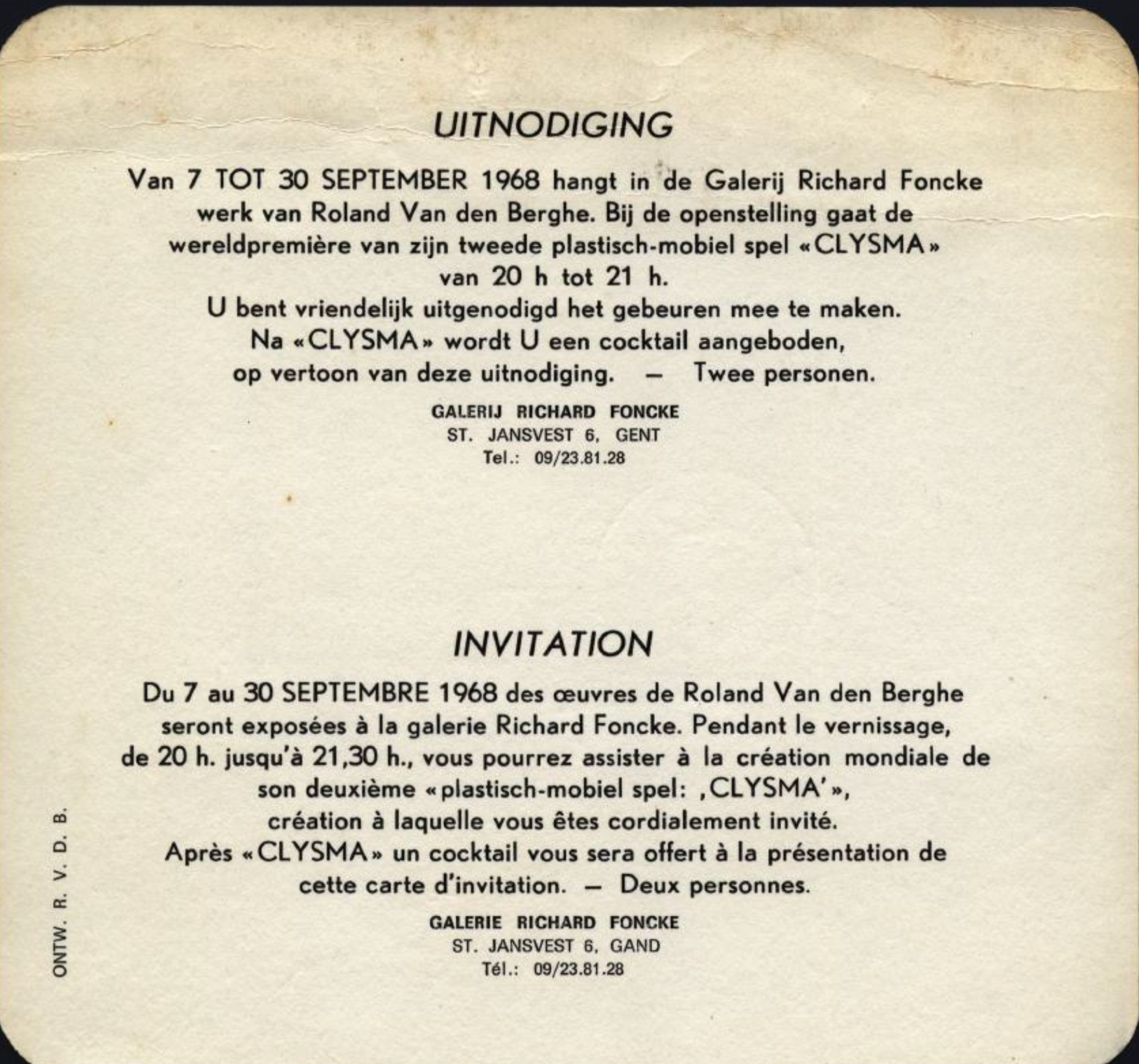 Invitation to Clysma, Ghent, 1968. Scan.