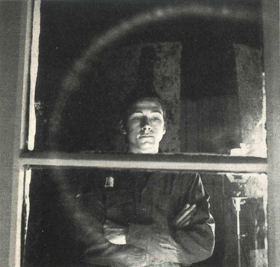 Photo of Roland Van den Berghe as a laborer, Clysma Total Theater, Ghent, 1968. Photographer unknown.