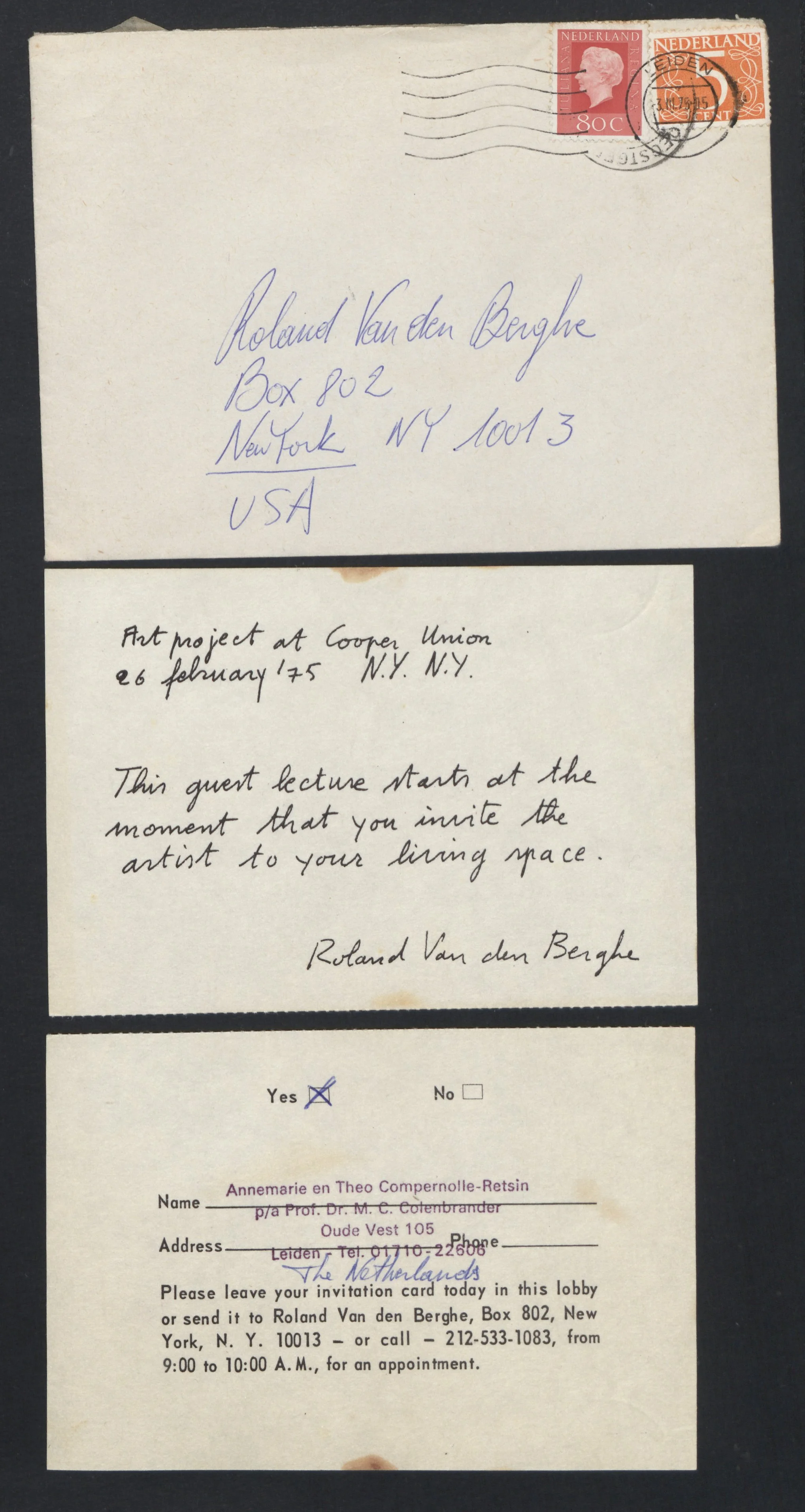 Invitation from Cooper Union, New York, 1975.