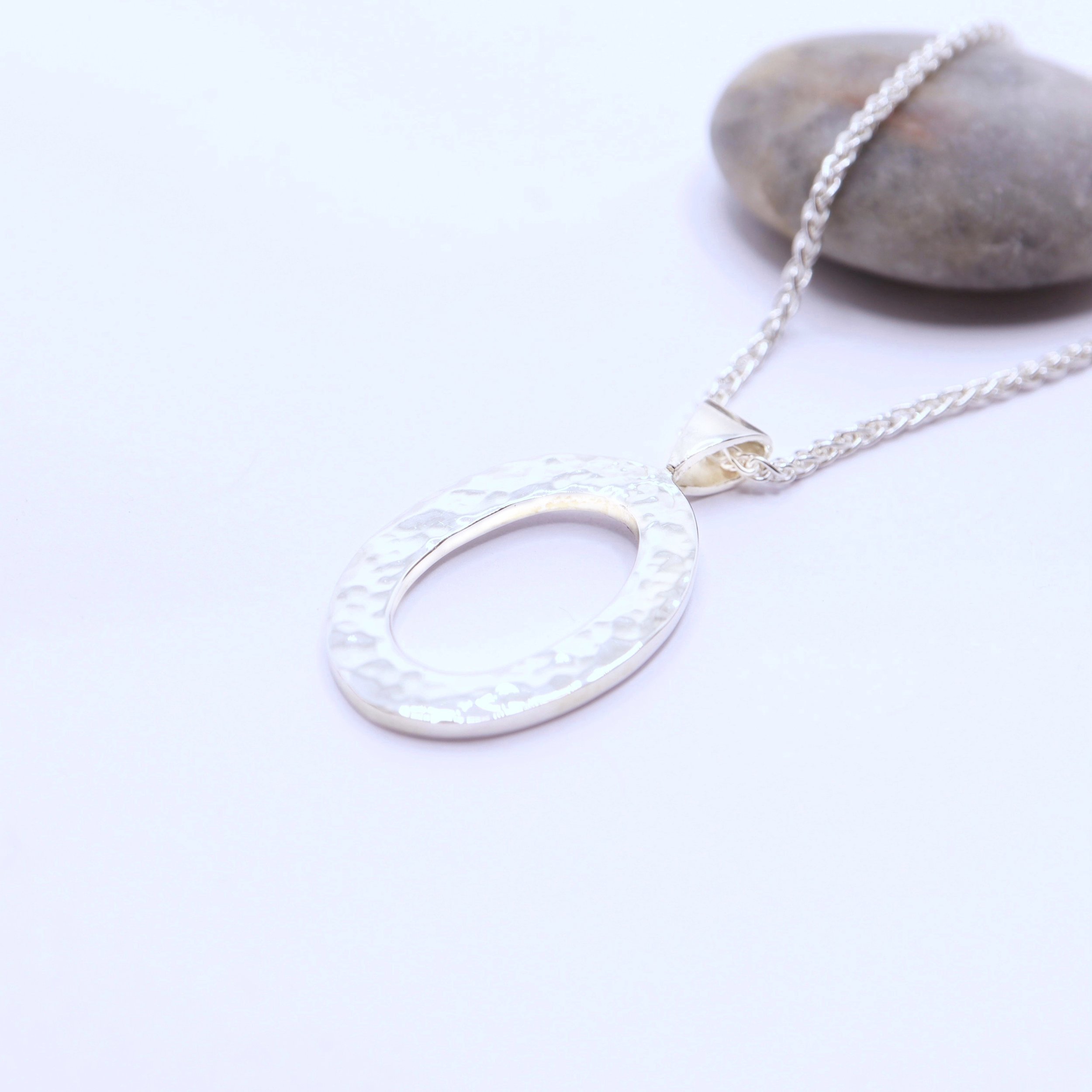WEB- Large Silver Oval Planished Pendant - €195. 326-SIL-PLAN 1.jpg