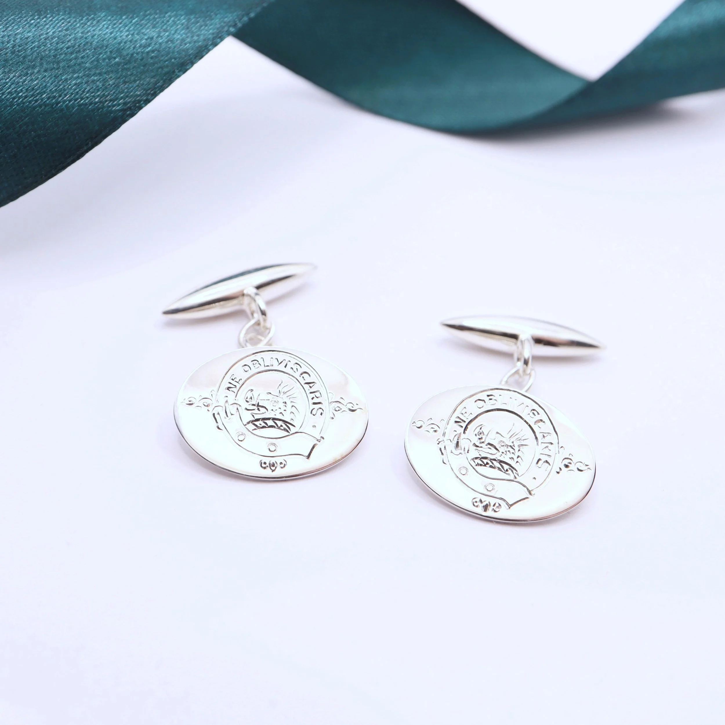 Dwyer family crest engraved Silver Cufflinks.jpg