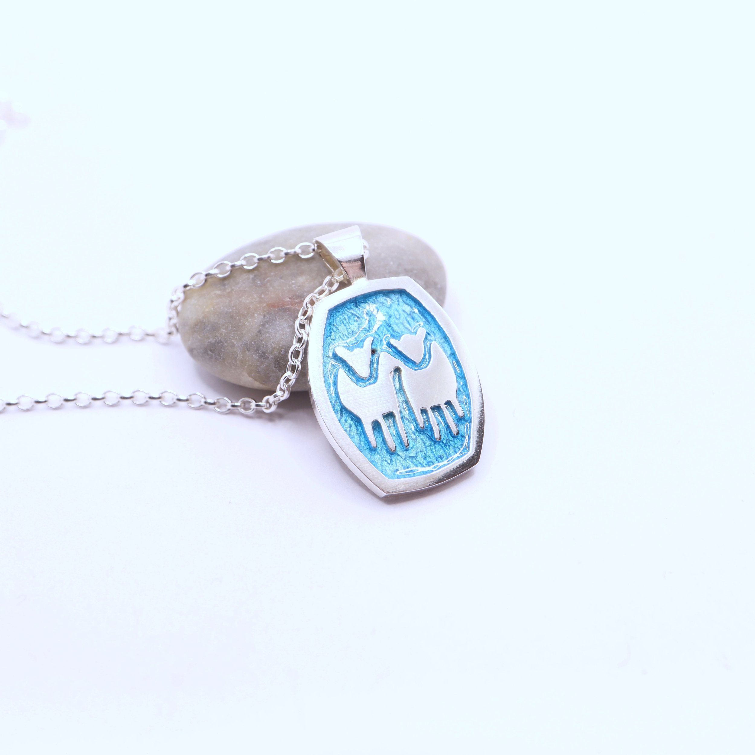 WEB - 2 Sheep Turquoise Enamel Silver Pendant. 254-P-Sil-T. €225.jpg