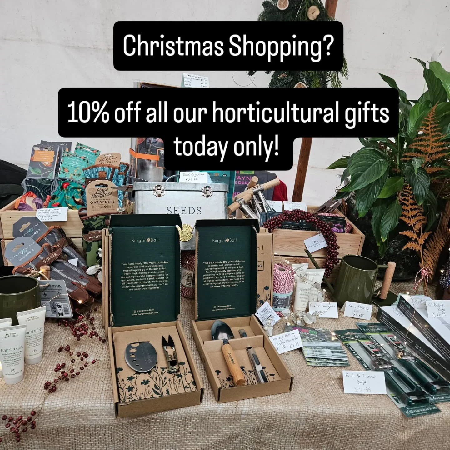 For full details on all our horticulturally themed gifts please get in touch 10% of all the below prices:

Herby Harvester gift set &pound;9.99
Potting Time gift set &pound;9.99
All 'Love The Glove' designs &pound;17.49
All Tweed Glove designs &pound