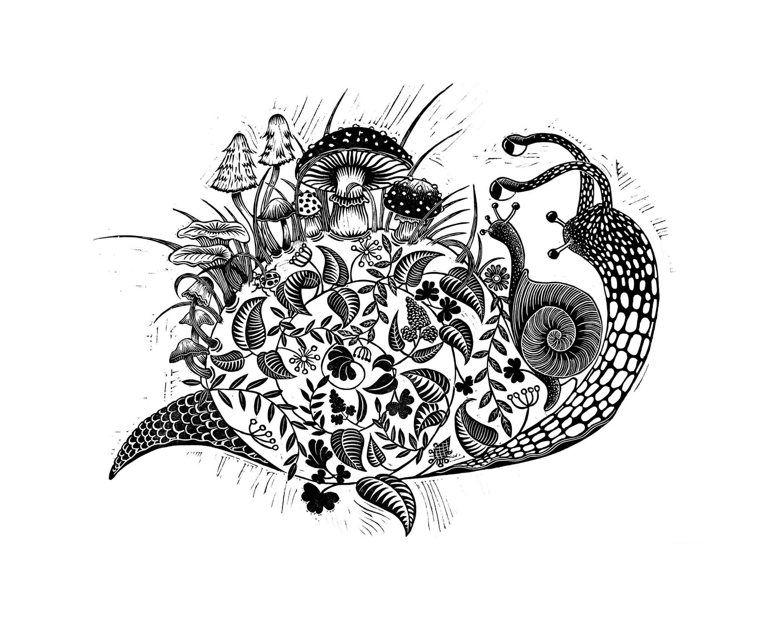 ‘Snail Garden’ Original Linocut Print