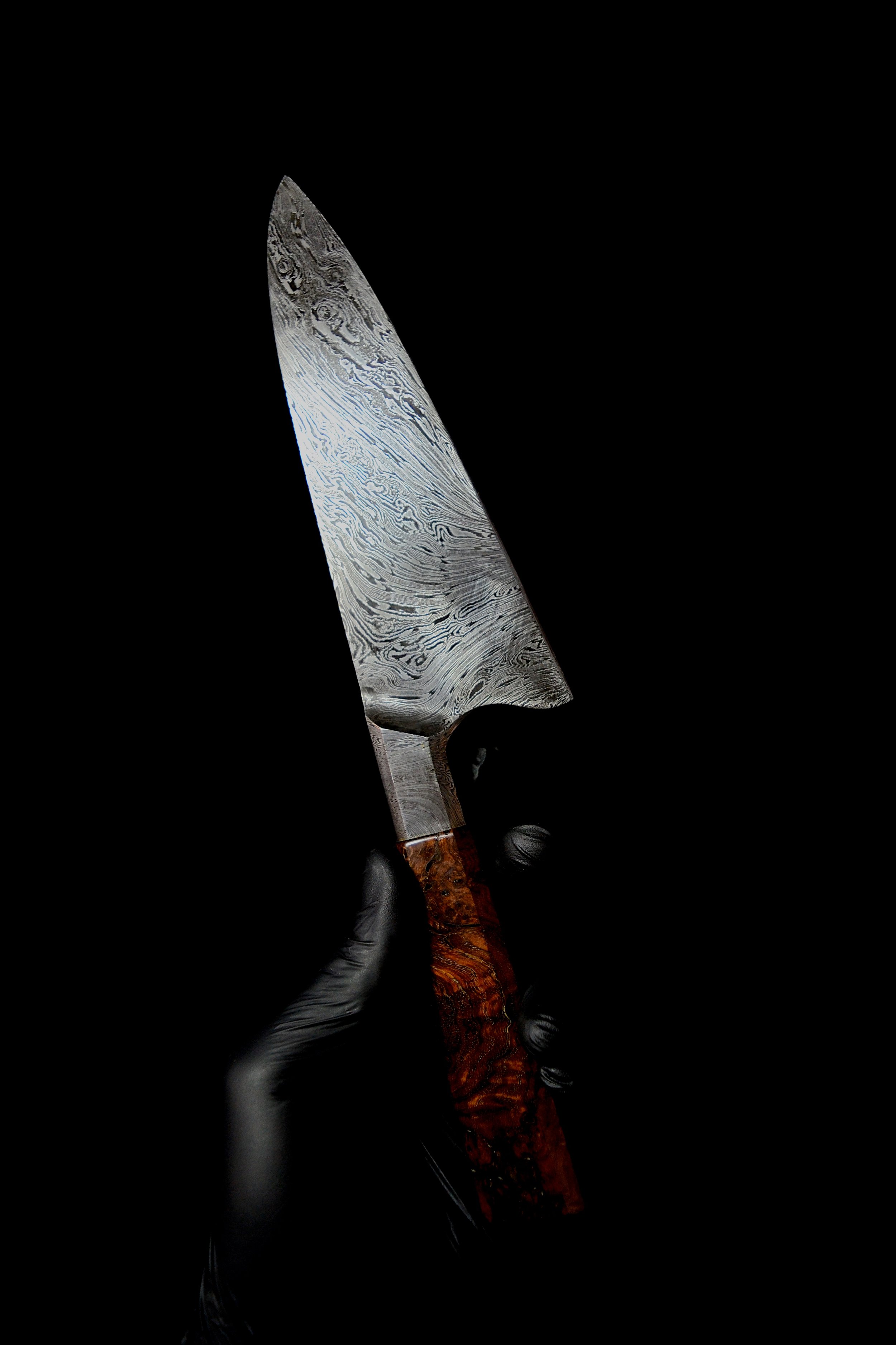 Twisted W's santoku - Chestnut burl handle