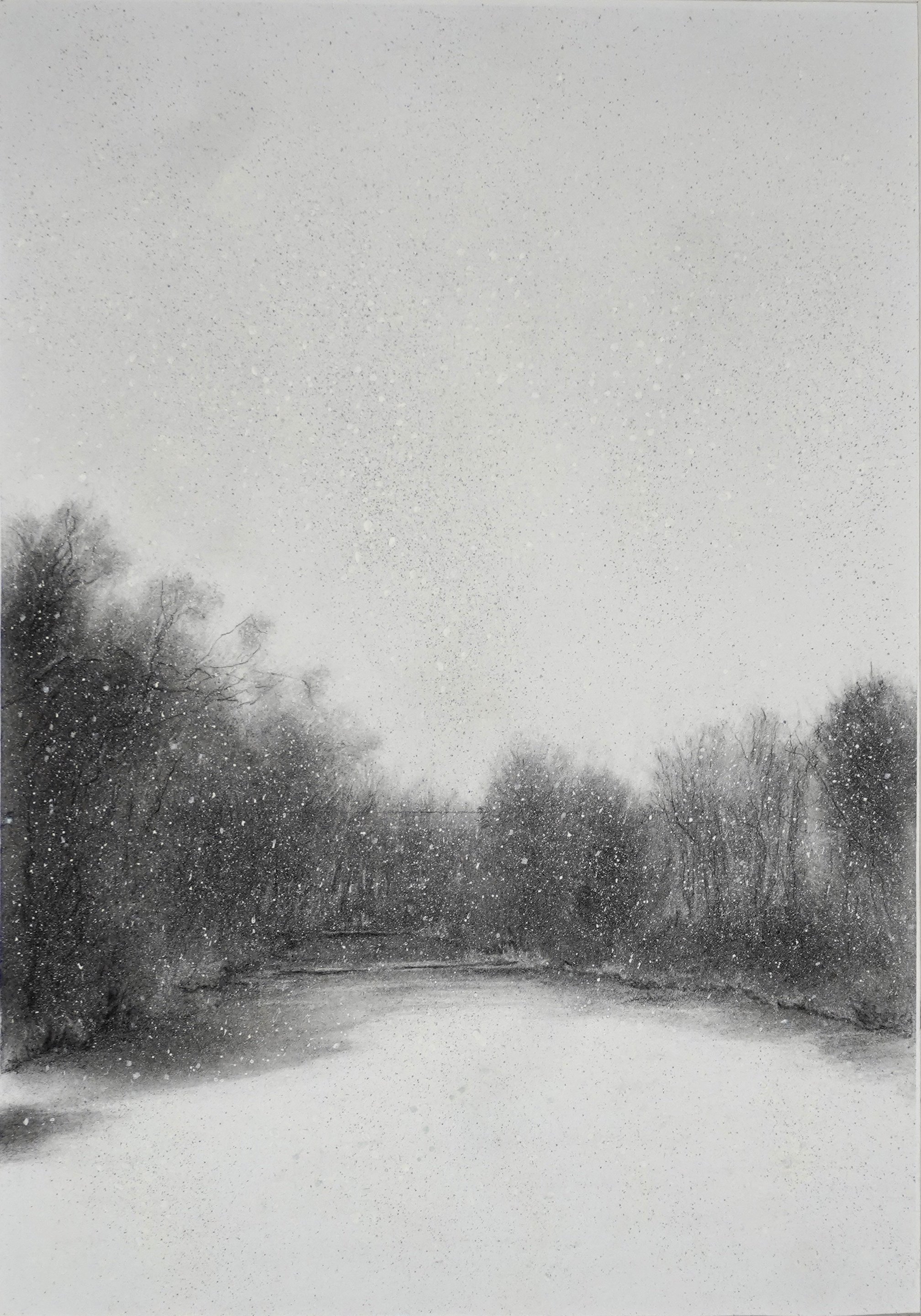 Snow Dam - Charcoal and Gouache, 27x40cm
