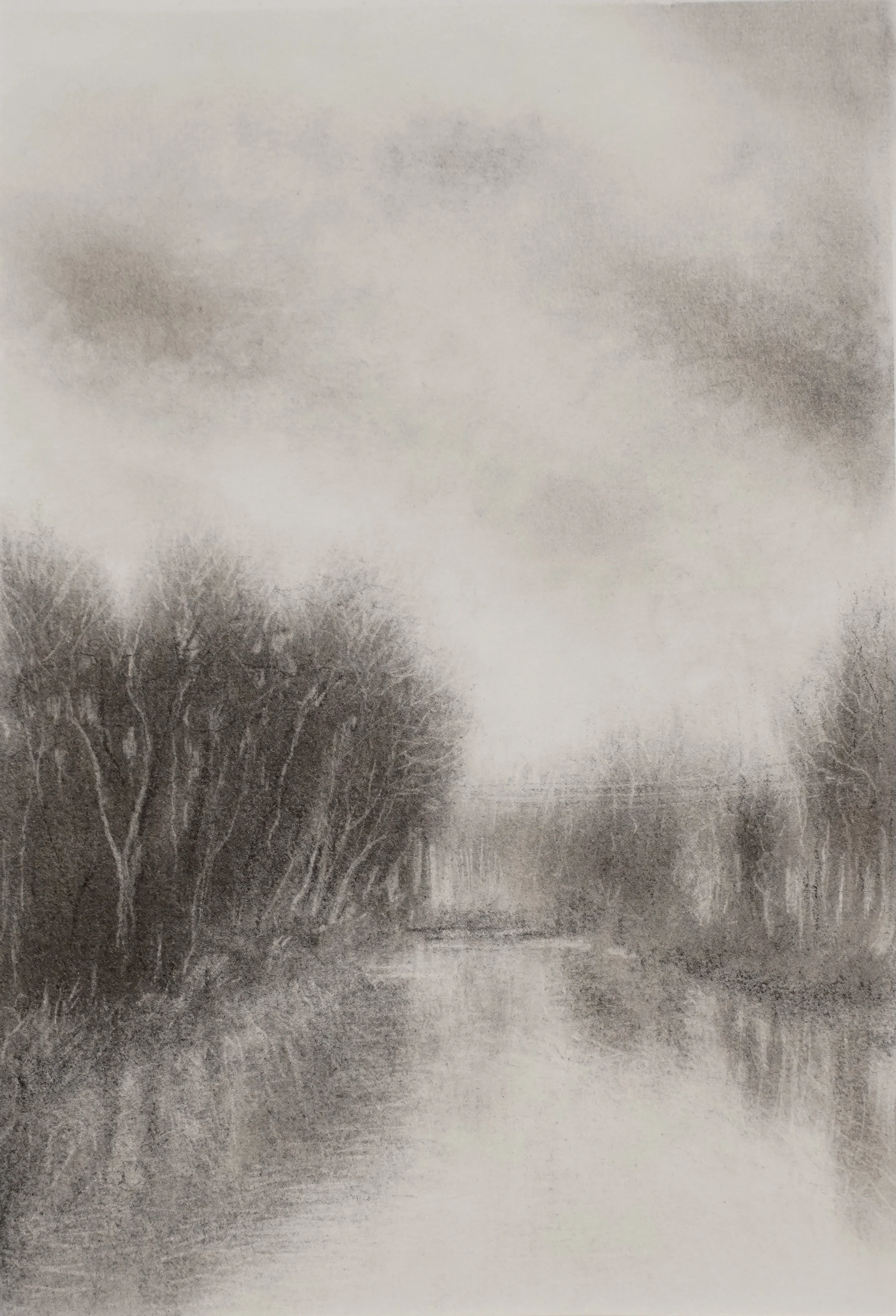 Winter Weir - Charcoal 30x40cm