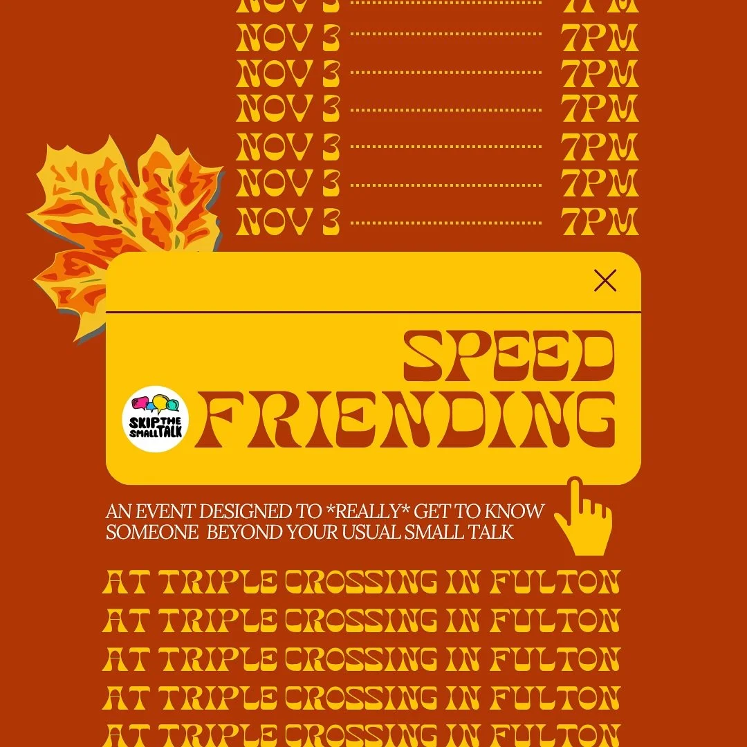 Let&rsquo;s have some fun tonight! 🤪✨ It&rsquo;s like speed dating&hellip; but for friendship! No awkward small talk, just real convos + real connections. 💛

Join us for Speed Friending tonight with @skipthesmalltalk at 7PM at our Fulton location. 