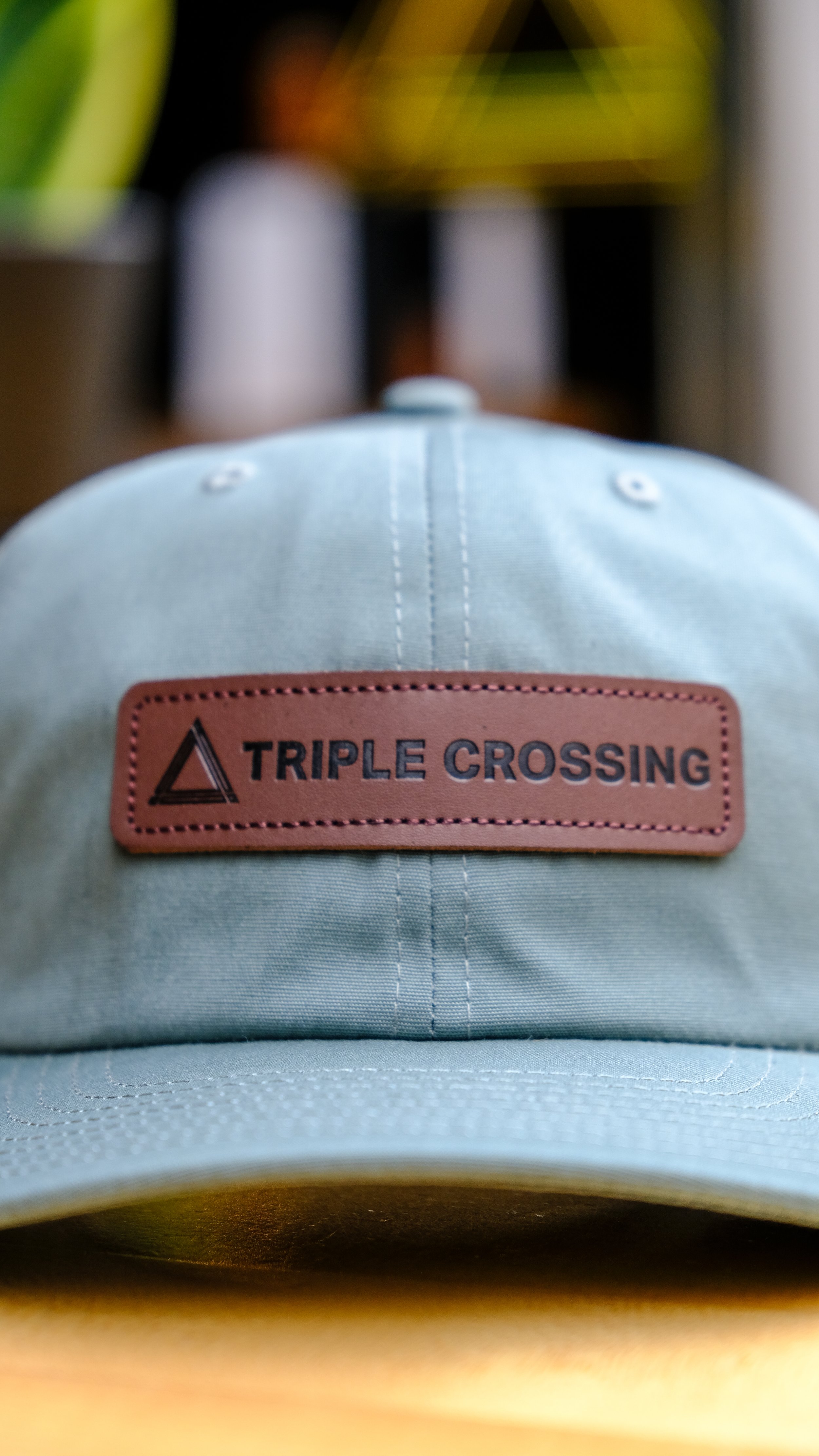 Herbal Green Dad Hat with Triple Crossing Leather Patch