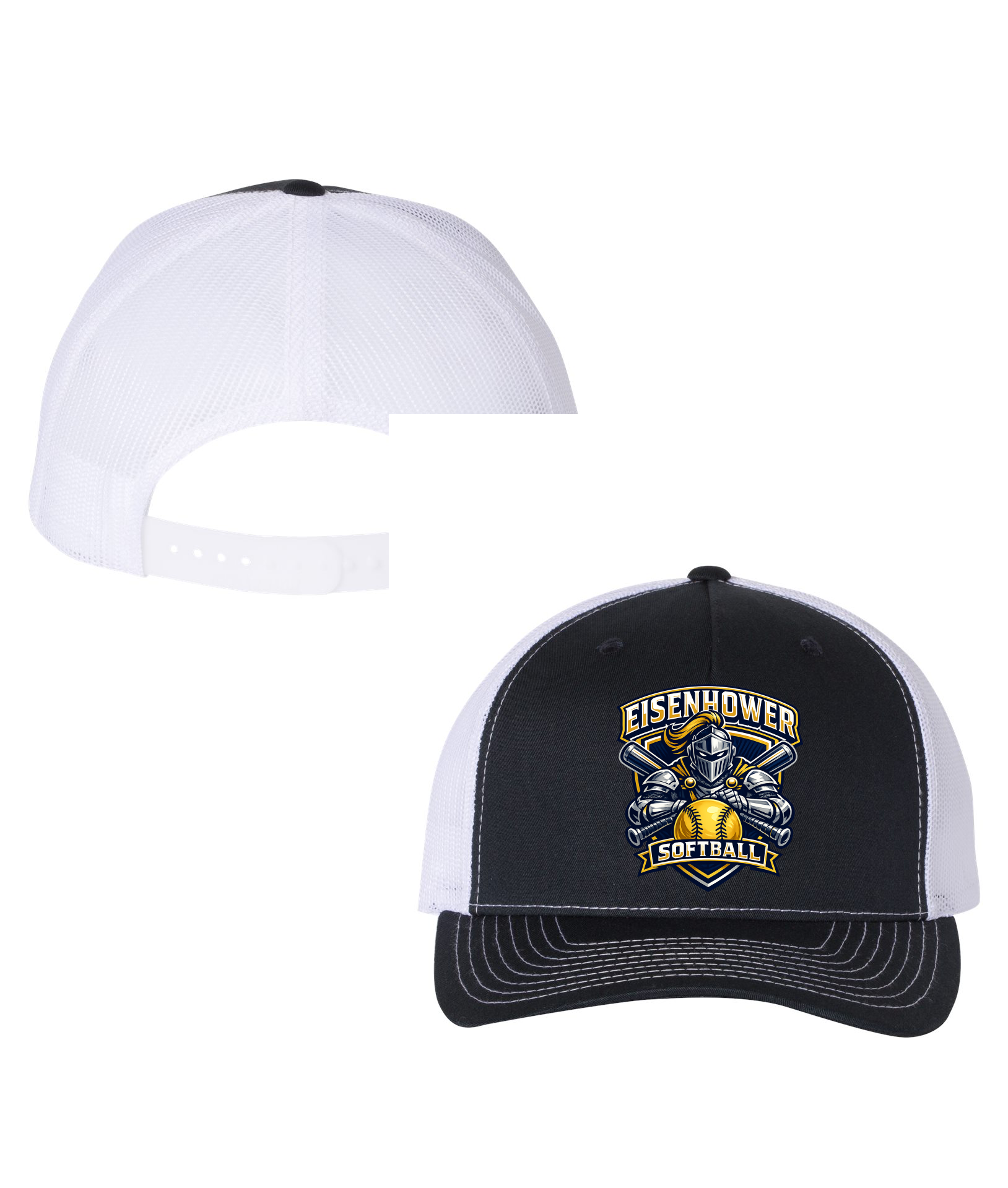 logo 1 5 panal trucker hat 112FP Nave and white.png