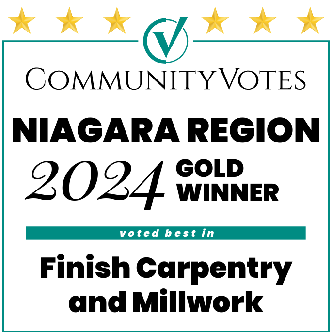 CommunityVotes Niagara Region 2024 Gold Winner award for Finish Carpentry and Millwork