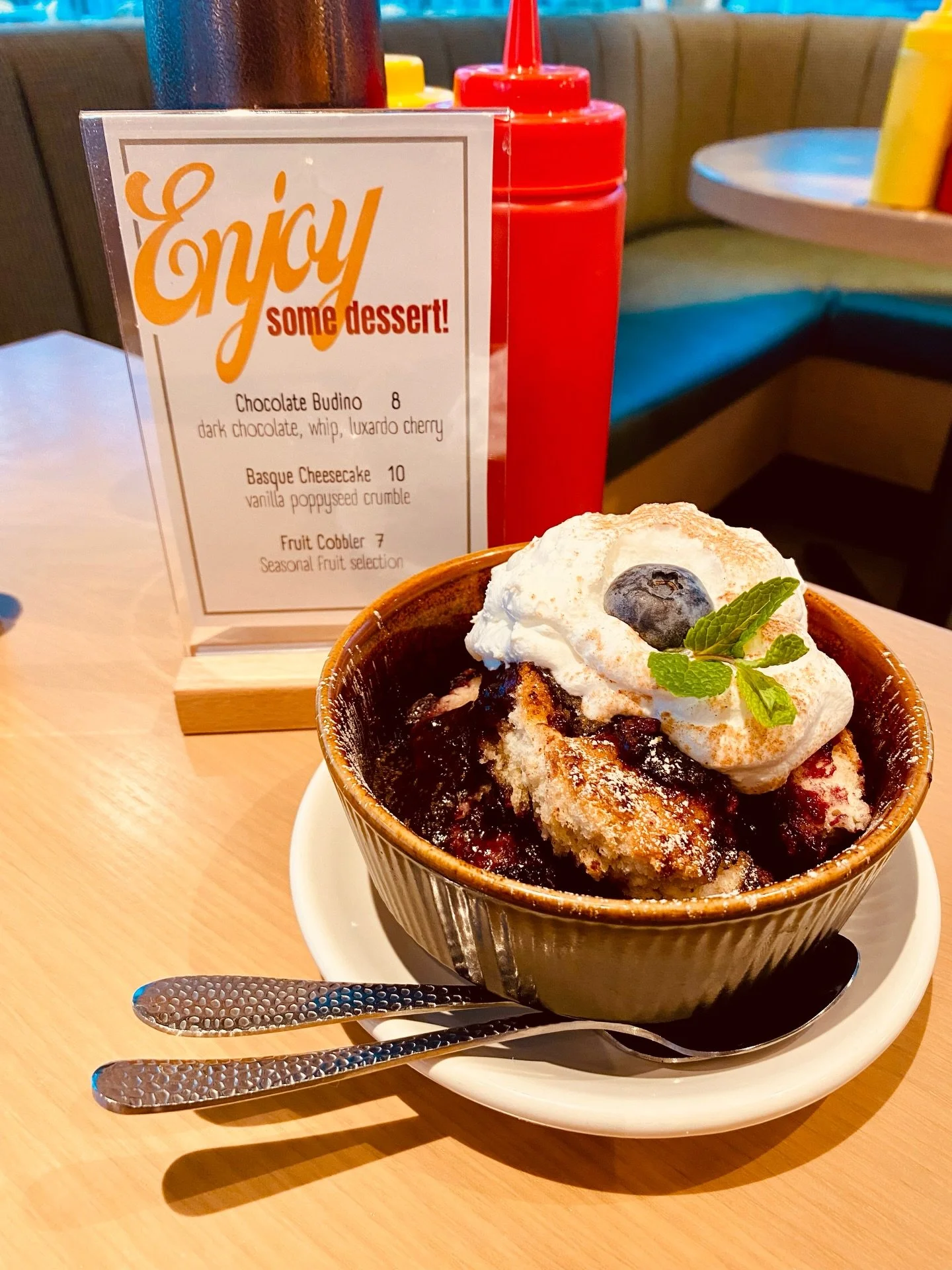 New menu item! Fruit cobbler! Baked fresh in house, this week we have blueberry cobbler, topped with whipped cream and a sprinkle of cinnamon sugar. Served warm, perfect for these chilly days/nights.
