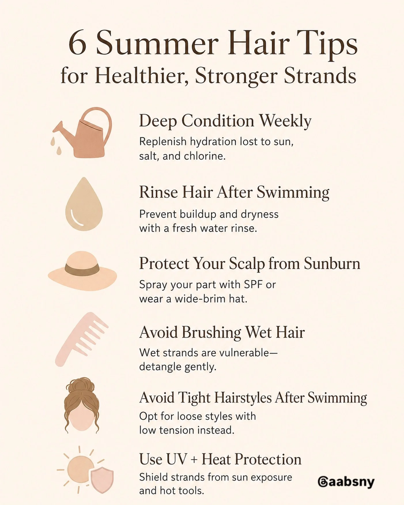 Your summer hair cheat sheet. ☀️🌊

Pool days, beach trips, humidity, sunshine&hellip;

Save this for the next time your strands need a little summer backup.

A few simple habits can make all the difference:
rinse after swimming, deep condition weekl