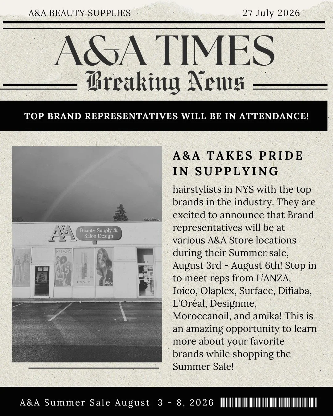 Today in the A&amp;A Times &ndash; Representatives from your favorite brands will be in-store for our Summer Sale!

Swipe through to see who will be where and when. Mark your calendars, and get your questions ready 😊  Our favorite part of our Summer